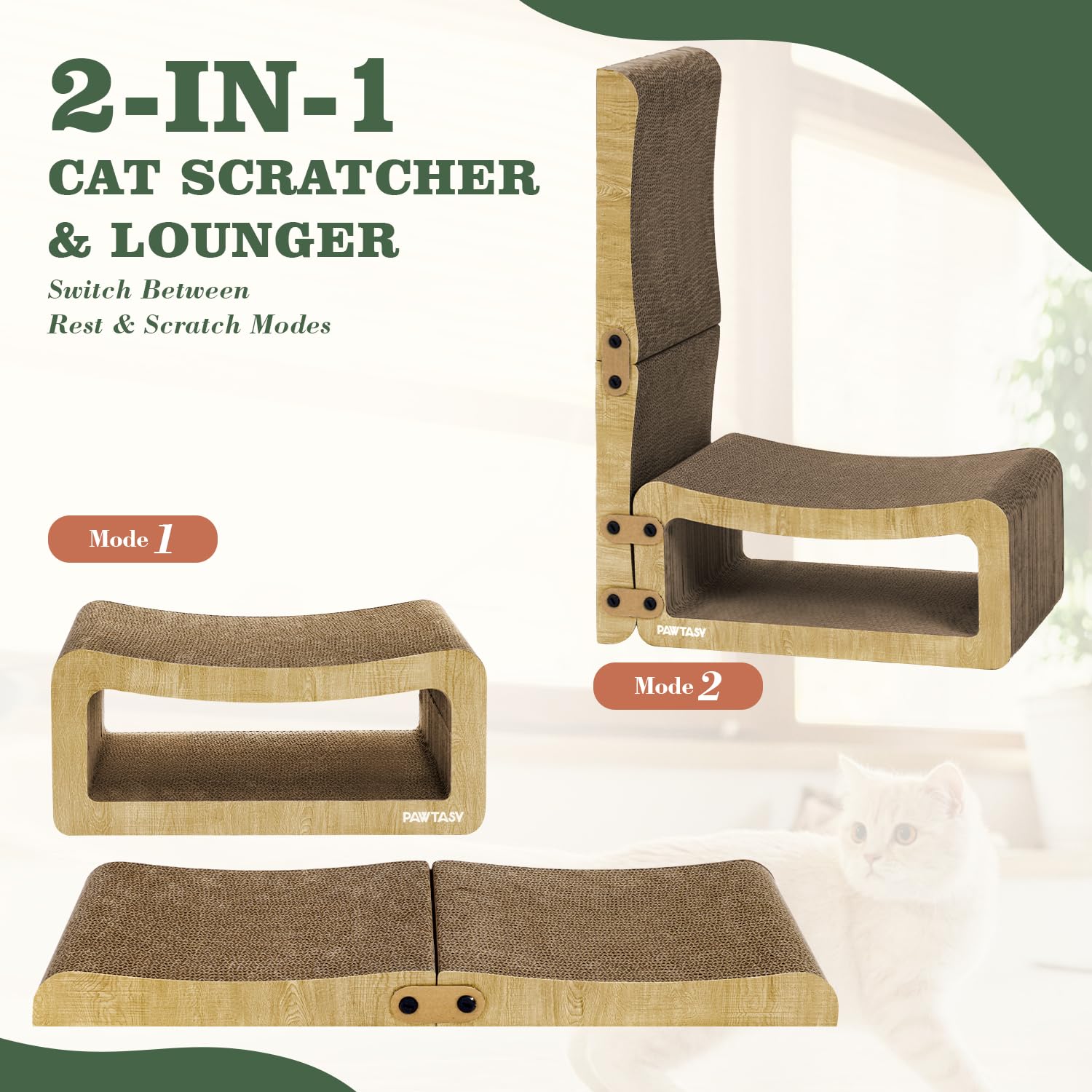 Pawtasy Cat Scratcher Cardboard 2 In 1 Cat Scratching Pad Multi-Functional Cat Scratch Board Furniture Scratcher Lounge Couch Be