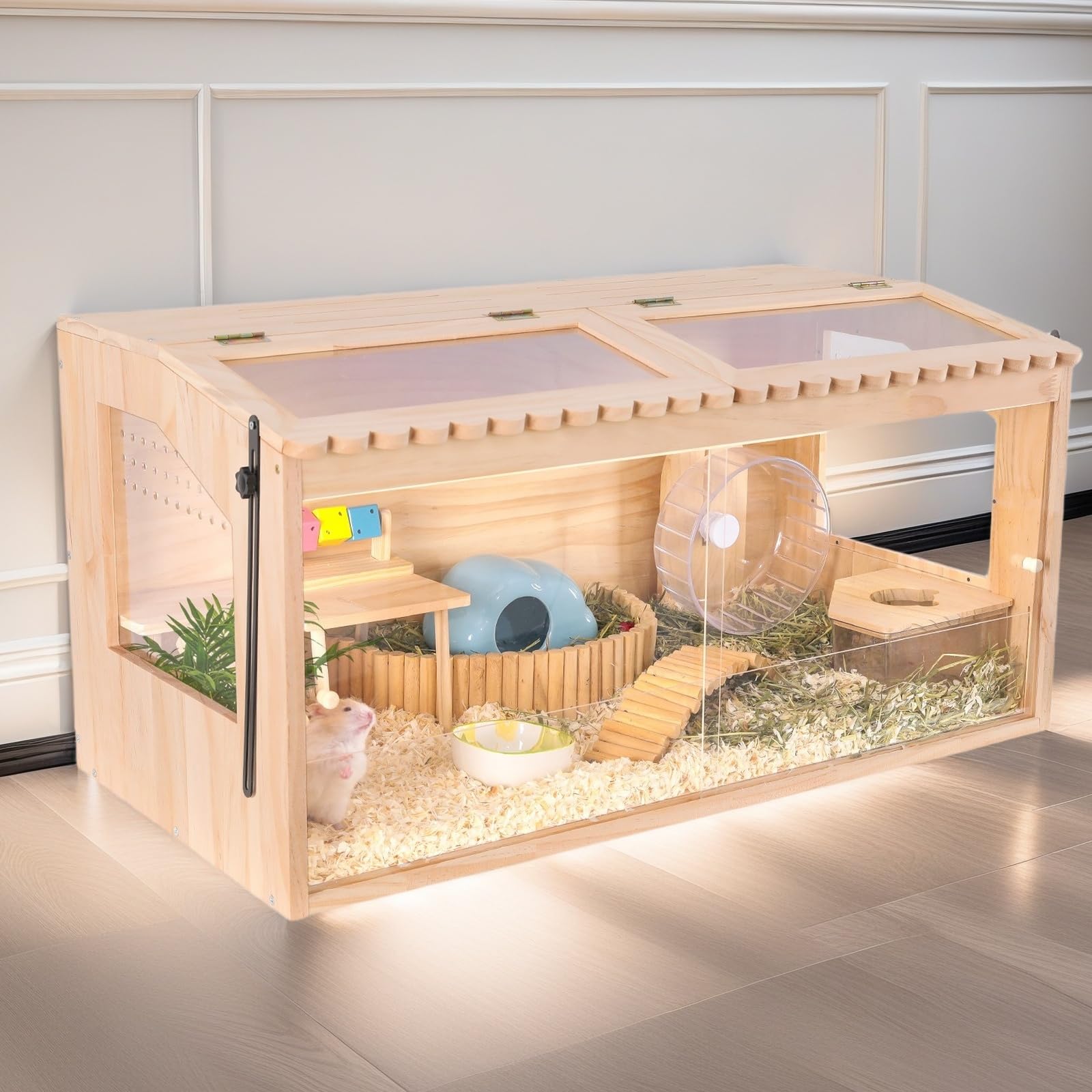 Wooden Hamster Cage, 32X16Guinea Pig Cage, Small Animal Cage For Dwarf Syrian Hamsters Degus Mice & Other Small Pets. Large 