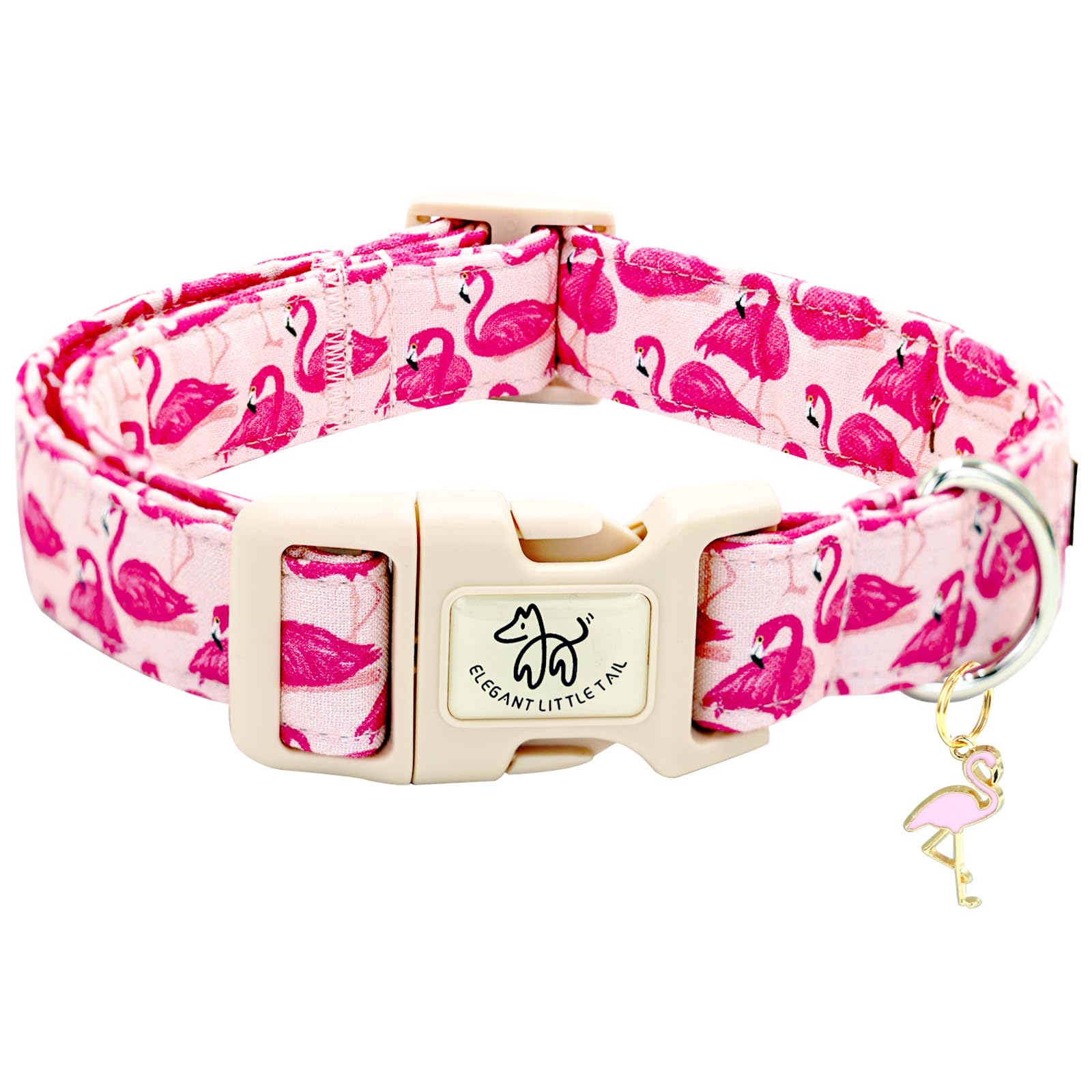 Elegant Little Tail Dog Collar-Cute Pet Dog Collar Pink Flamingos Print Cotton Soft Girl Puppy Adjustable Pet Collars For Small 