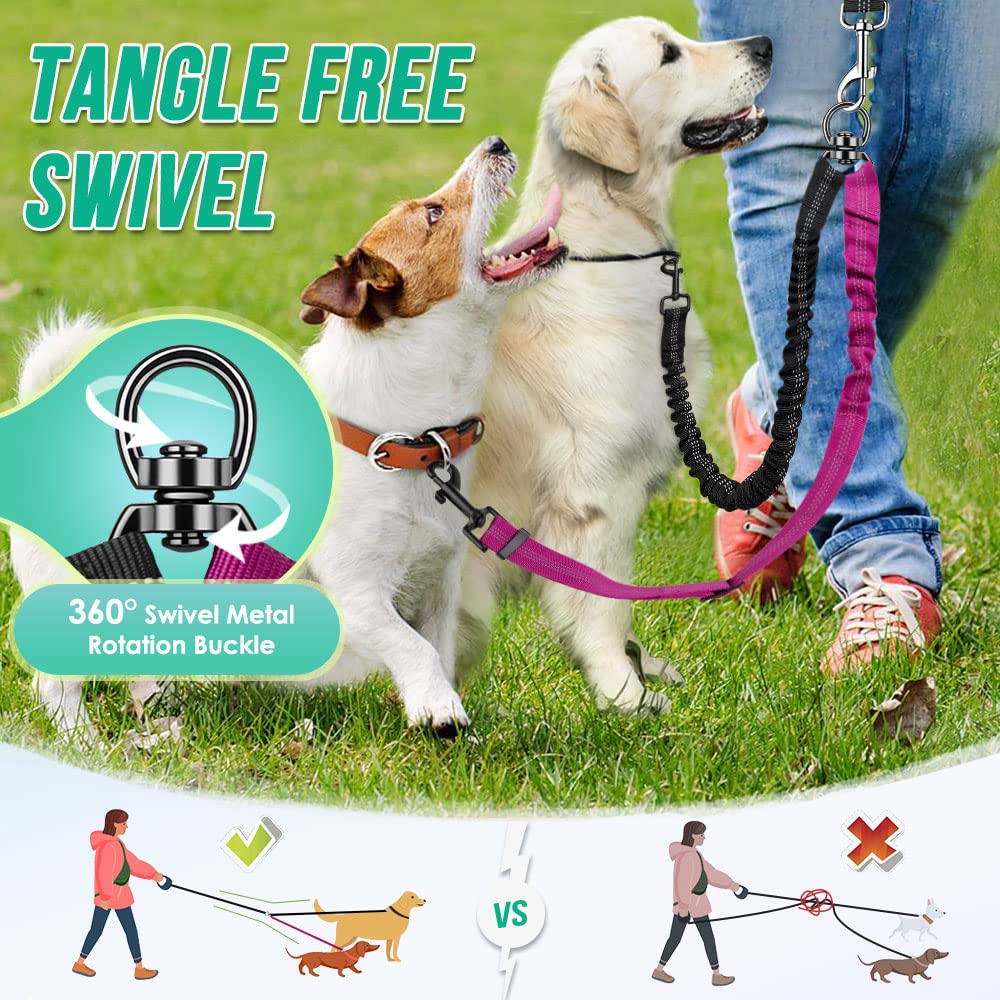 Autowt Two Dog Lead, 2 In 1 Upgraded Double Dog Leash Attachment Combine Adjustable Strap And Shock Absorbing Bungee No Tangle D