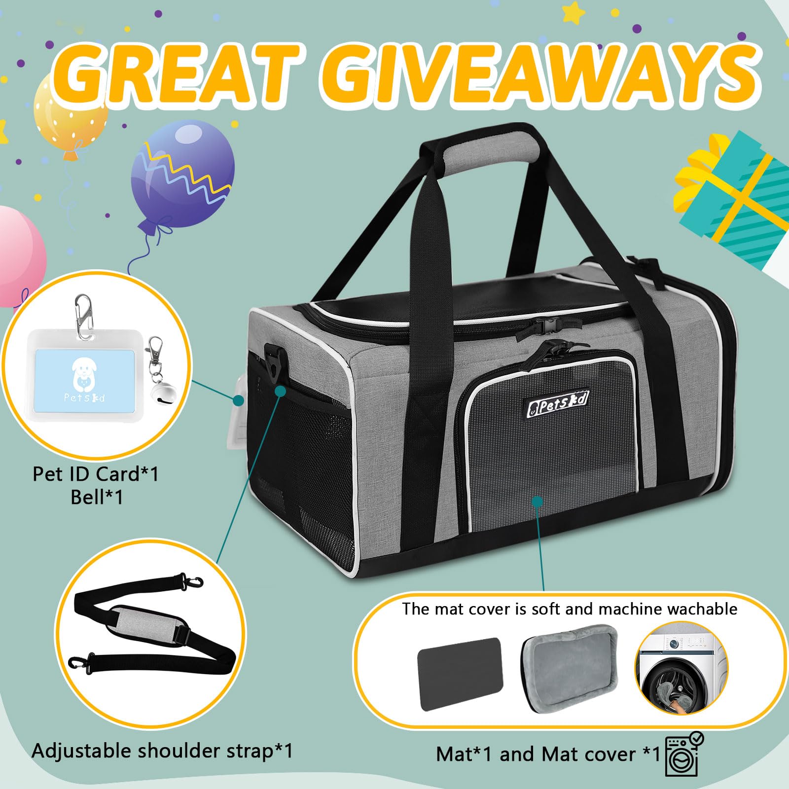 Petskd Pet Carrier 17X12X8.5 Jetblue Allegiant Airline Approved,Pet Travel Carrier Bag For Small Cats And Dogs, Soft Dog Carrier For 1-13 Lbs Pets,Dog Cat Carrier With Safety Lock Zipper(Grey)