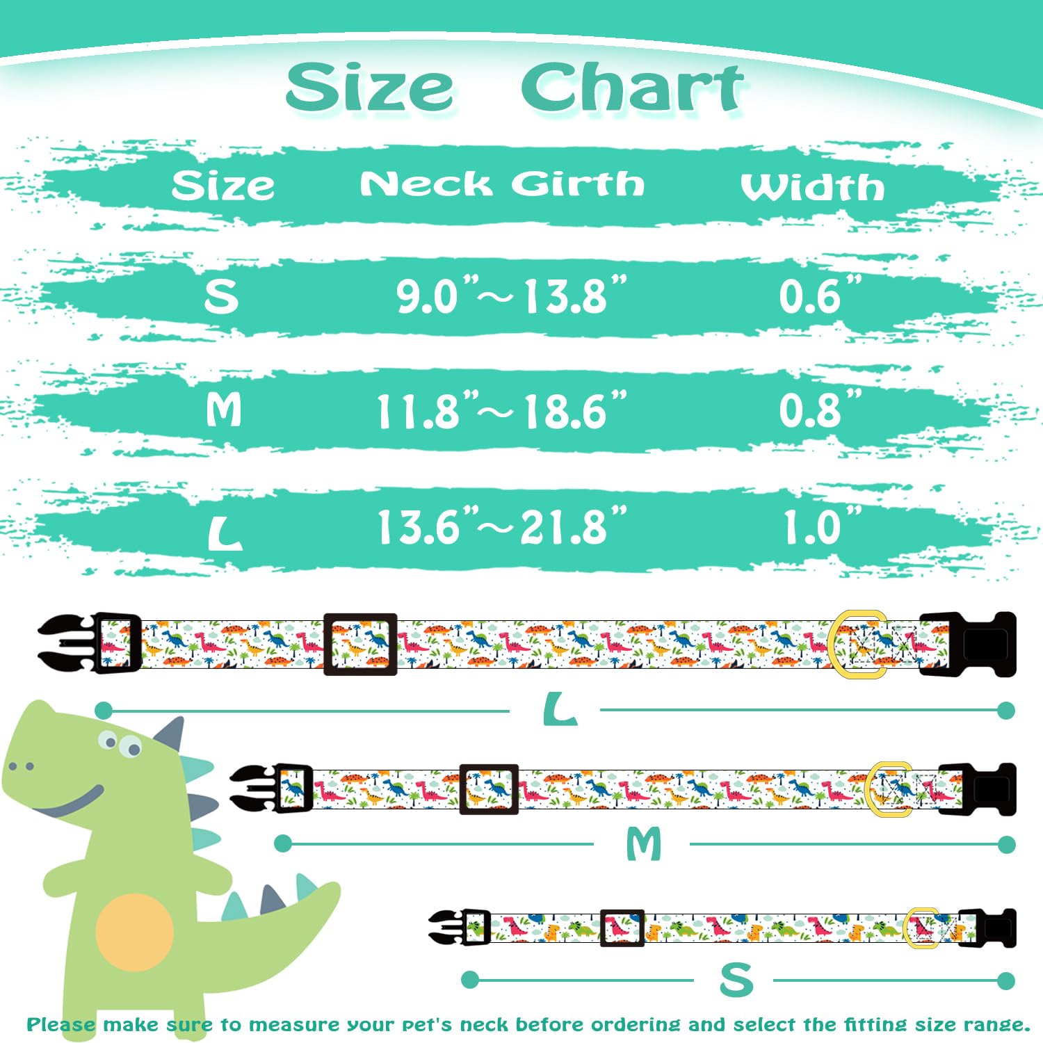 Prehai Cute Cotton Dog Collar For Small Medium Large Dogs Special Design Cute White Dinosaur Dog Collar For Boy Male Dogs Soft A