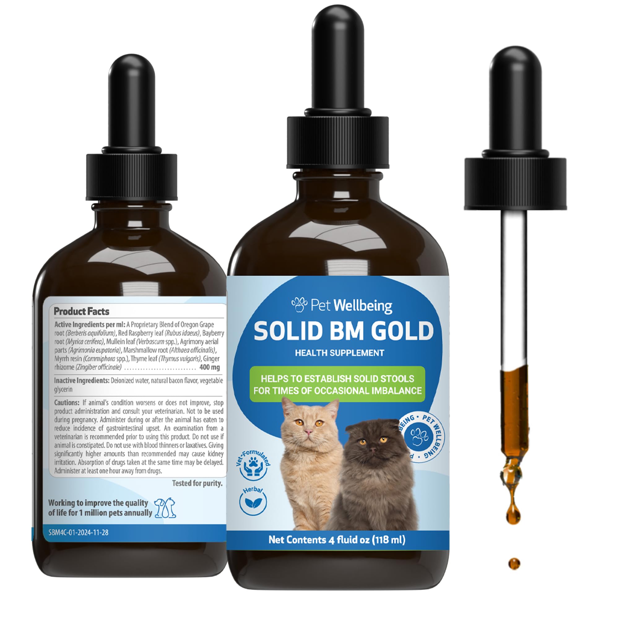 Pet Wellbeing Solid BM Gold for Cats - Supports Healthy Digestive Function, Solid Stools, Bayberry, Oregon Grape - Veterinarian-