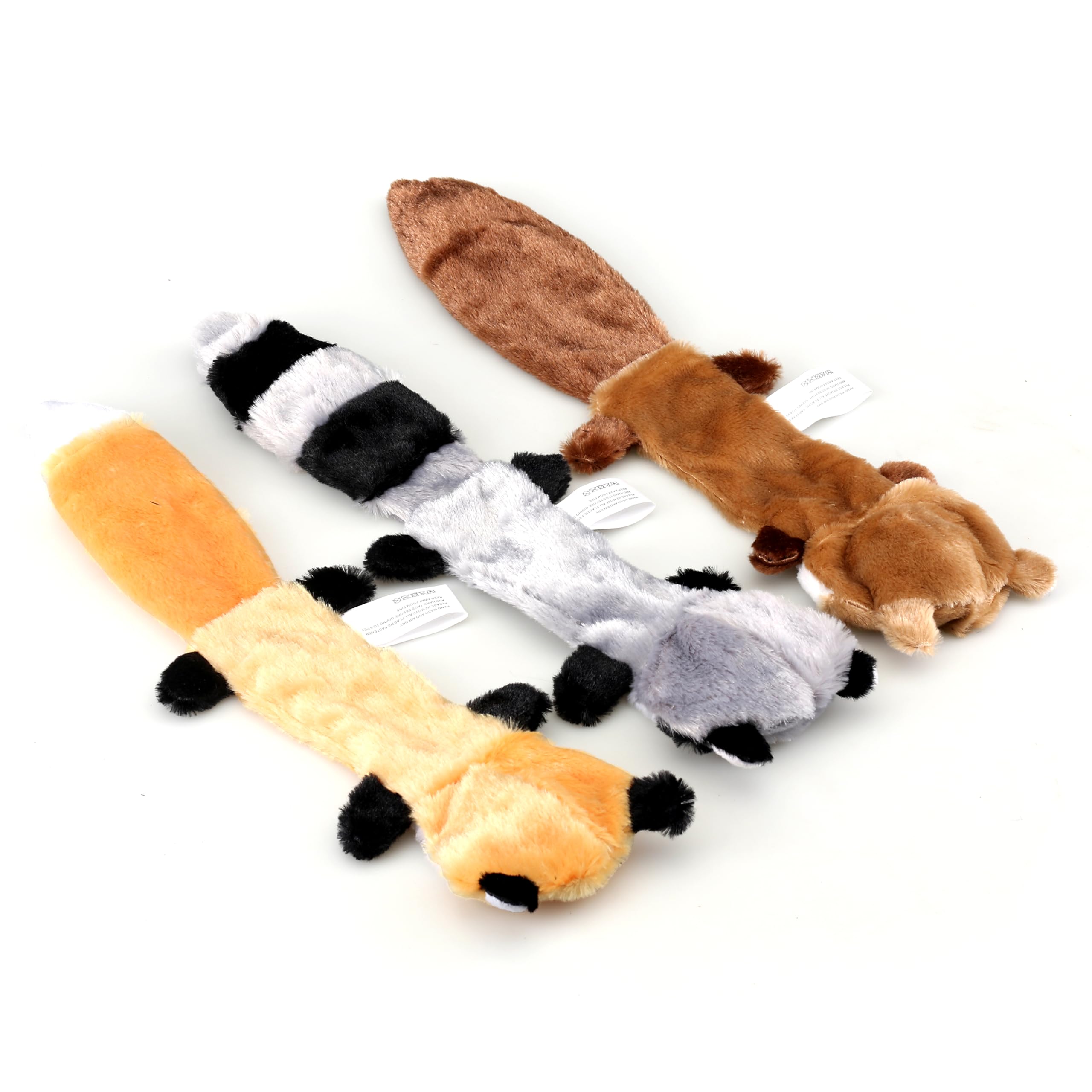 Friendly Pet 3-Piece Unstuffed Squeaky Dog Toys, Fox, Raccoon, And Squirrel, Flat No Stuffing Toys- 16''