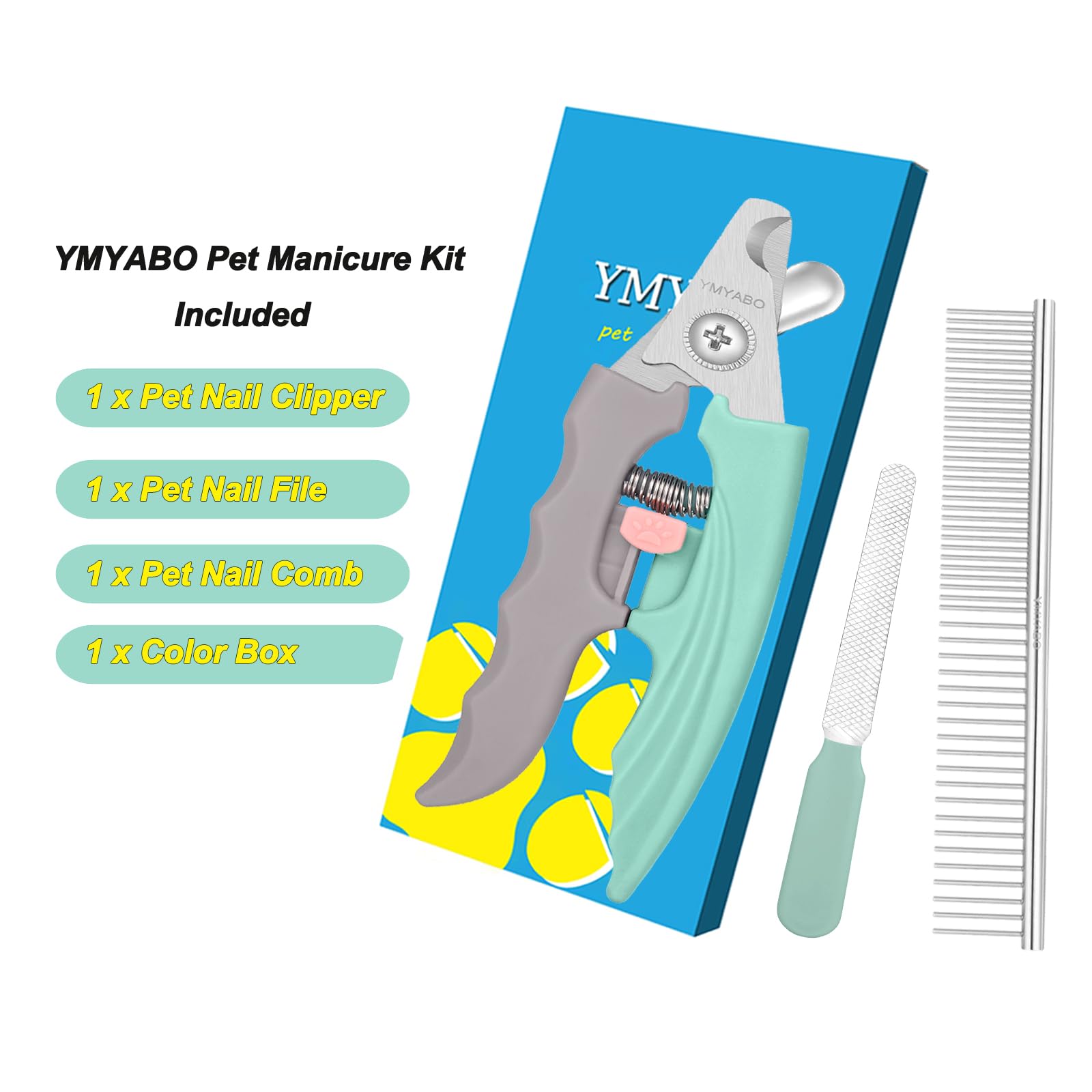 Ymyabo Dog Nail Clipper,Pet Nail Trimmers Safety Guard To Aviod Over Cutting,Puppy Cat Claw Trimmer,With Free Dog Comb & Nail Fi