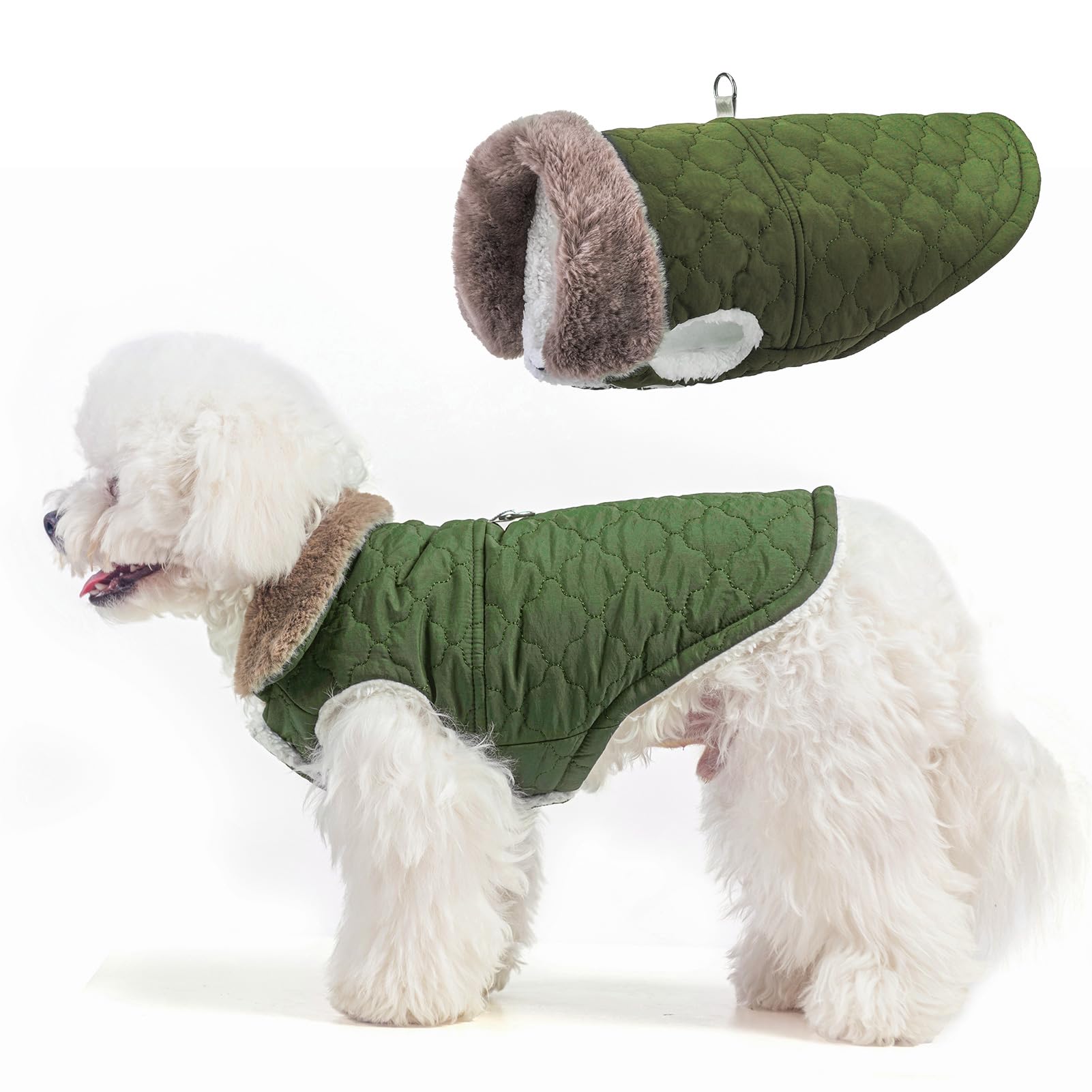 BEAUTYZOO Winter Dog Coat with Harness Built-in, Warm Puffer Jacket Vest Padded Fleece Cold Weather Coat Windproof Waterproof Sn