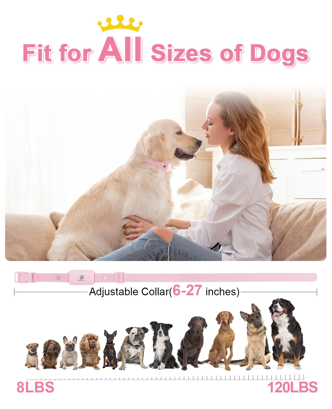 Bousnic Shock Collar For Dogs - Waterproof Rechargeable Dog Electric Training Collar With Remote For Small Medium Large Dogs With Beep, Vibration, Safe Shock Modes (8-120 Lbs)