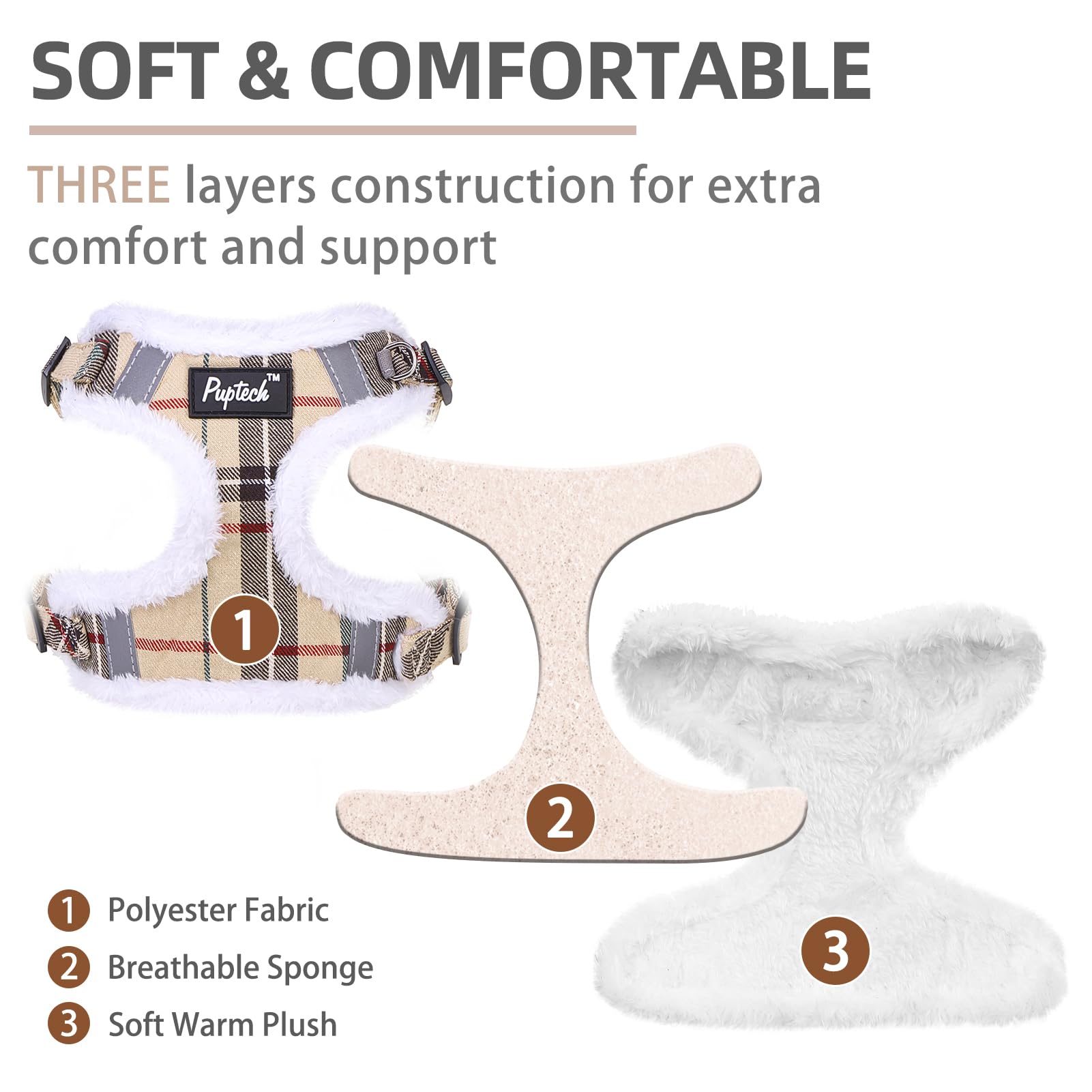 PUPTECK No Pull Dog Harness and Leash Set Reflective No Choke Step in Puppy Halter for XS Small and Medium Sized Dogs, Beige Pla