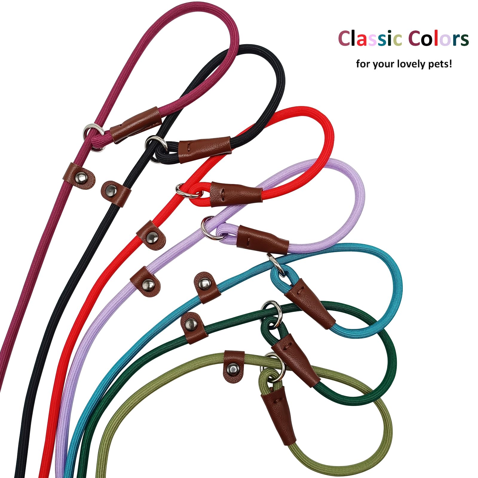 Btinesful 7Ft Slip Lead Dog Leash, Strong Nylon Rope Leash, 1/4 Inch Diam Dog Training Lead For Small Medium Large Dogs, Dark Gr