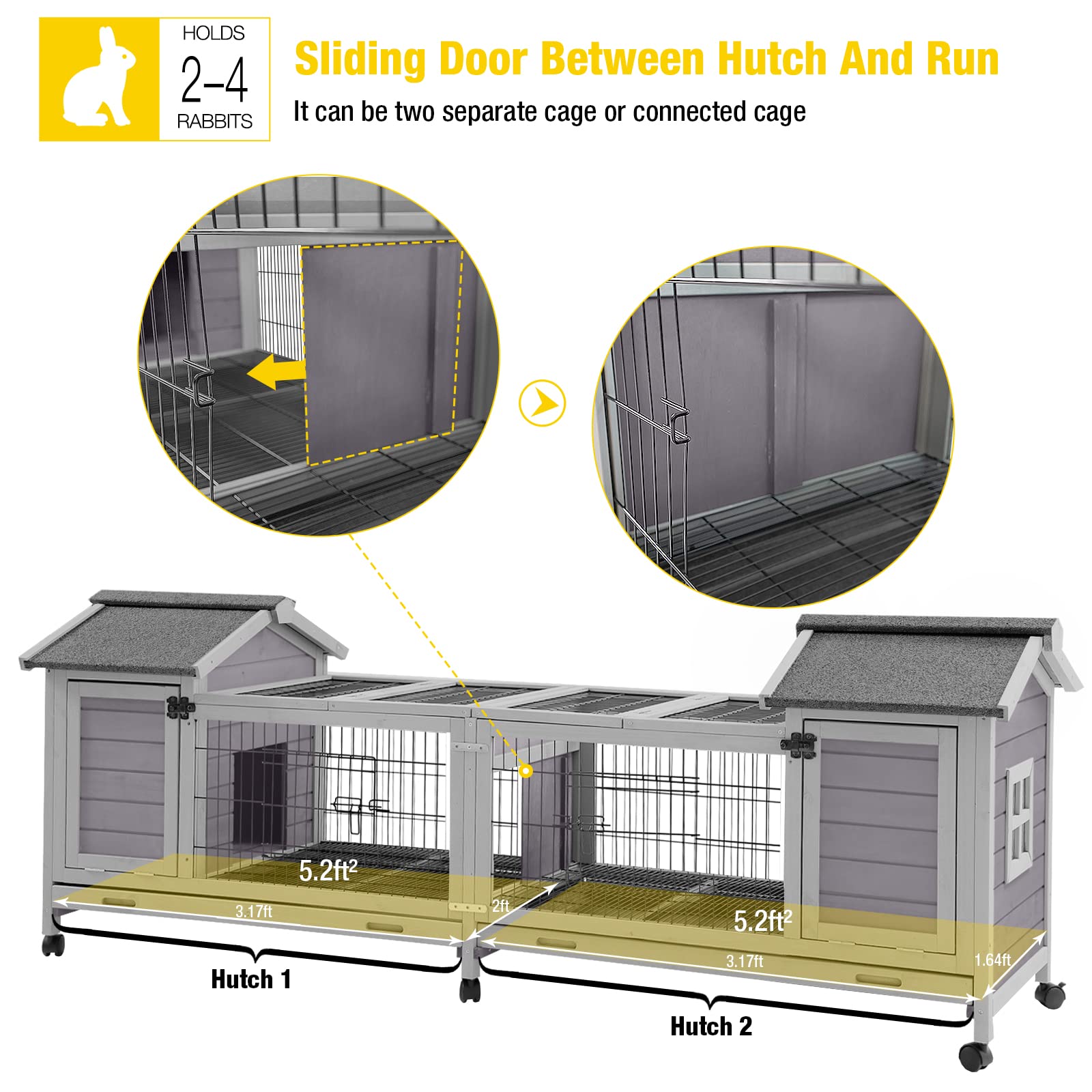 Aivituvin Rabbit Hutch Bunny Cage With Double House And Run Indoor Outdoor Guinea Pig House With Deeper No Leak Trays And Wheels