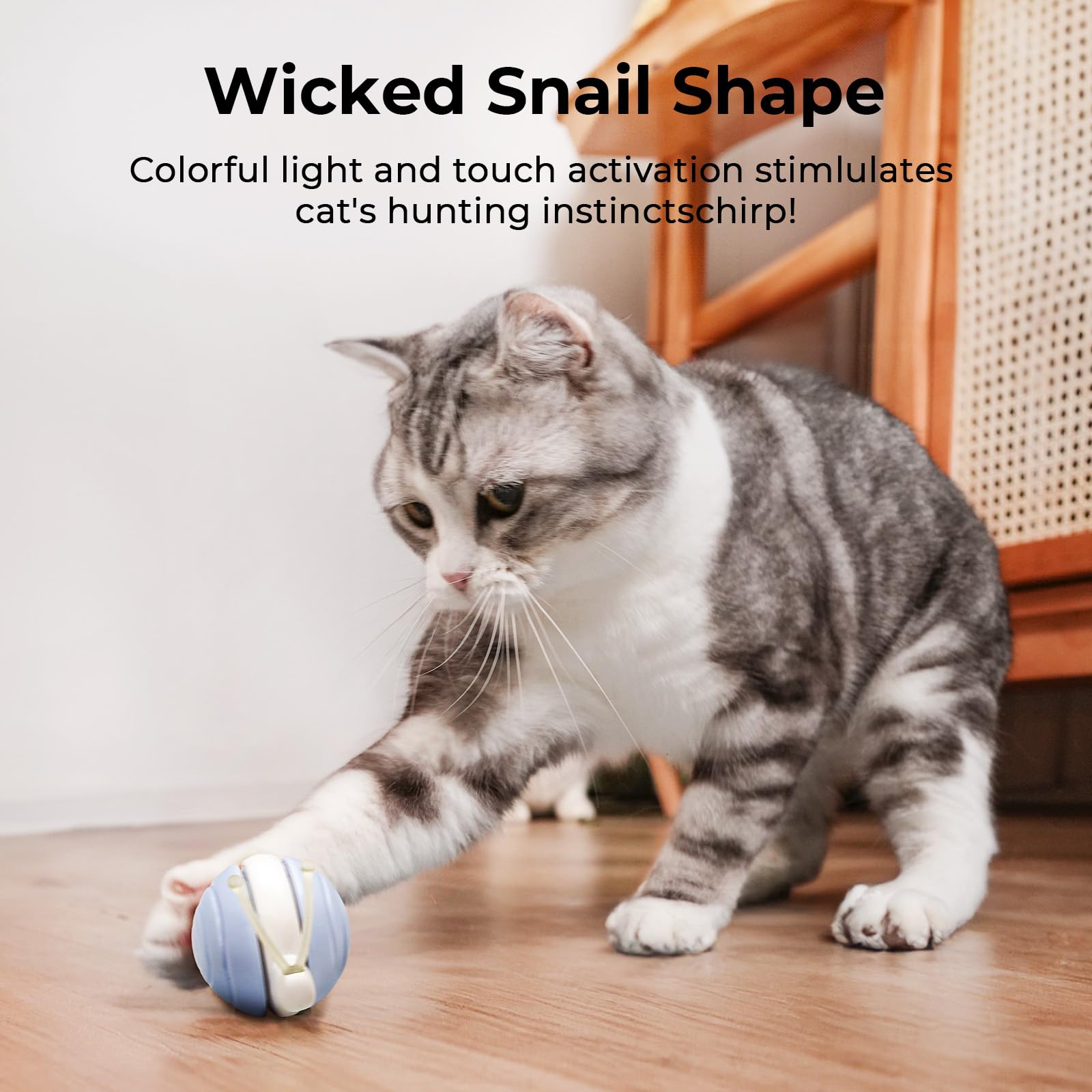 Cheerble Interactive Cat Toy For Indoor Cats, Wicked Snail, [2024 Upgraded] Kitten Toys, Automatic Cat Toys With Led Lights, Dc