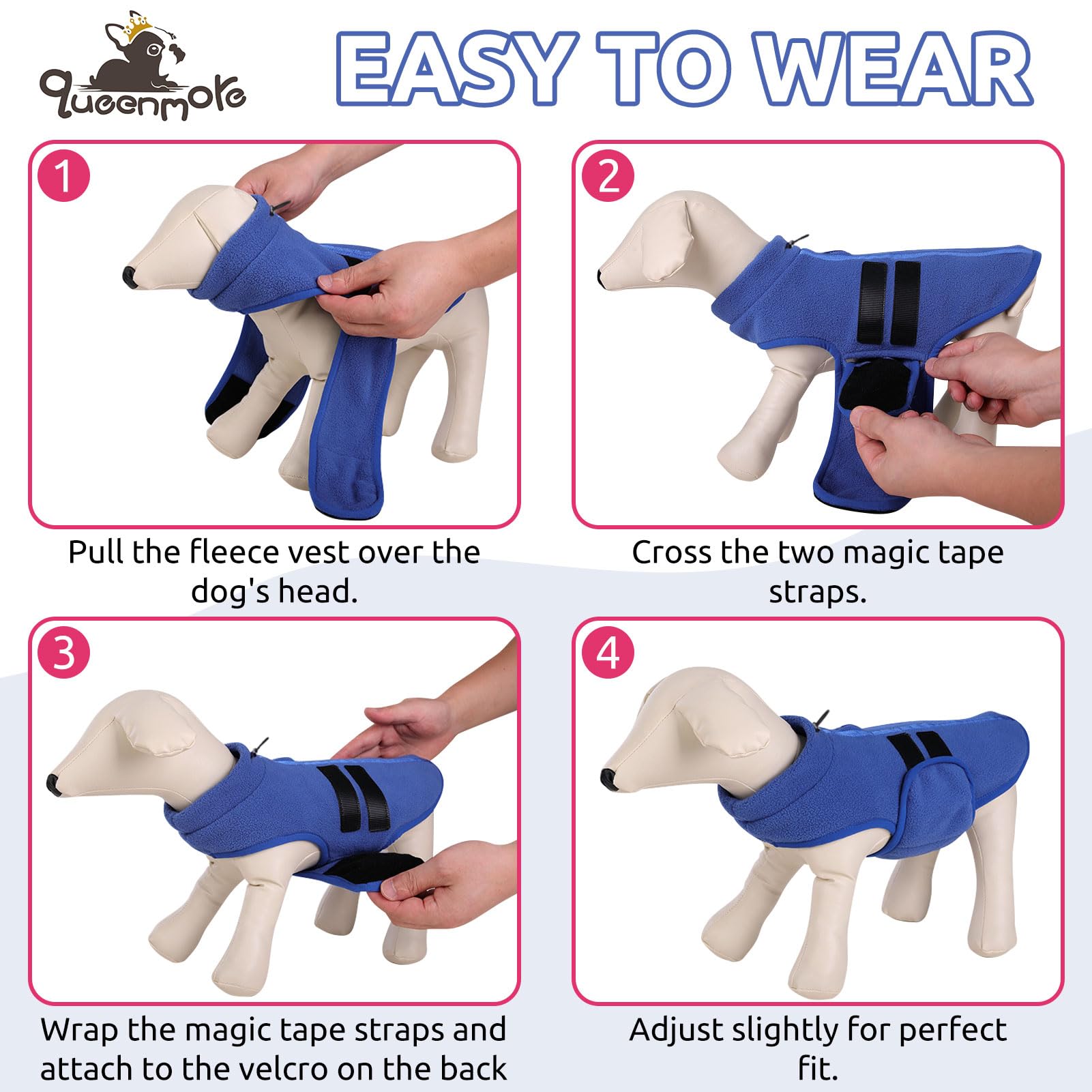 Queenmore Small Dog Sweater, Soft Fleece Vest Pullover Dog Jacket With Leash Hole, Warm Winter Dog Coats Cold Weather Doggy Dachshund Sweaters For Small Dogs Cats Boy Or Girl (Blue, Xs)