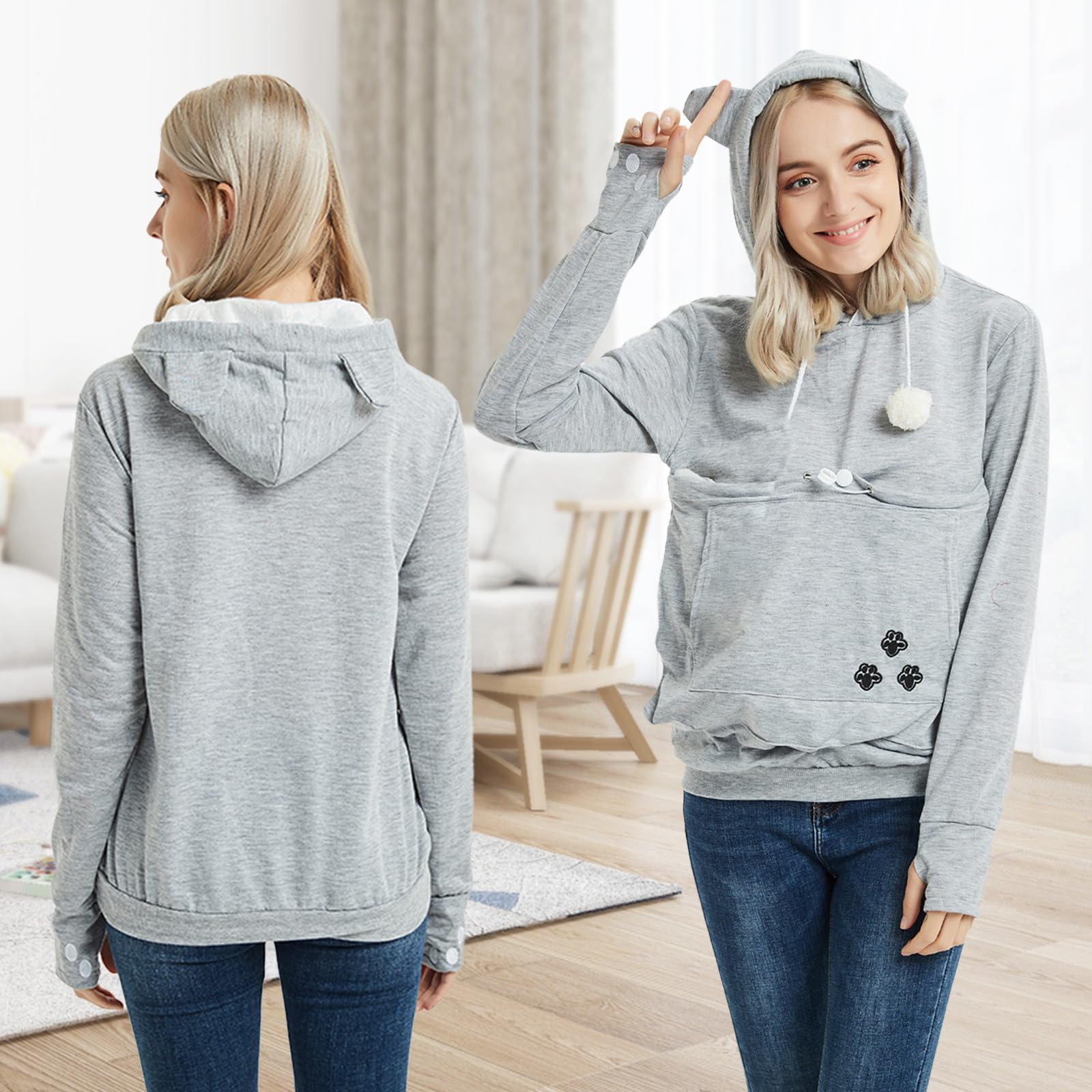 Yyw Womens Pet Hoodies Pullover Sweatshirt Oversized Cat Hoodies Pet Holder Cat Dog Pouch Carriers (Gray,Medium)