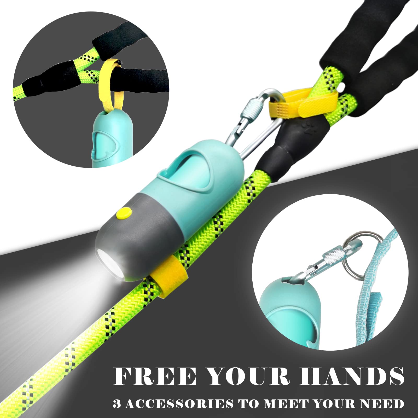 Dog Poop Waste Bags Holder With Led Flashlight|Cute Doggie Poo Bags Dispenser For Pet Leash|Trash Waste Bags Carrier With Potty Bags Clip Fastener Lr44 Button Cells Included(2 Pack) (Crystal Blue)