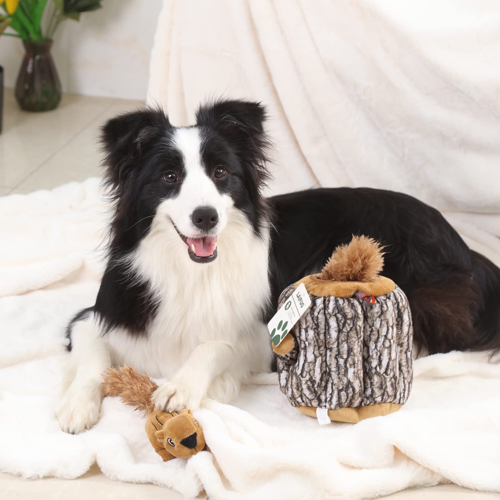 Laifug Hidden Squirrel Plush Dog Toy, Interactive Squeaky Dog Toy Hide And Seek, L