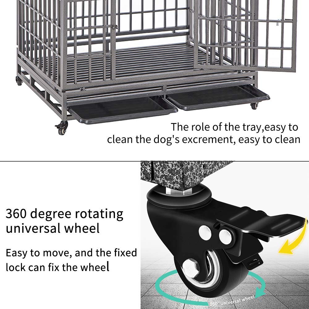 Smonter 46'' Heavy Duty Dog Crate Strong Metal Pet Kennel Playpen With Two Prevent Escape Lock, Large Dogs Cage With Wheels, Y S