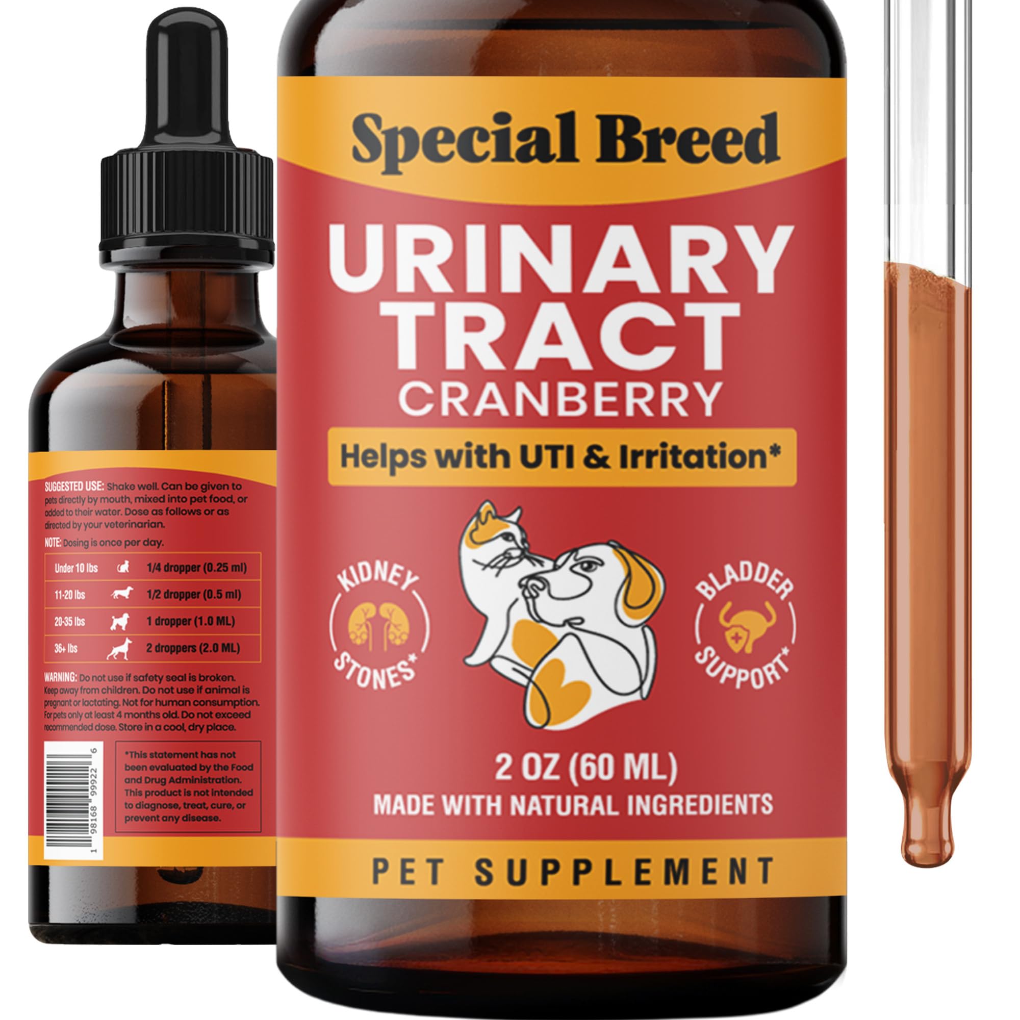 Urinary Tract Infection Treatment for Cats and Dogs - Cranberry UTI Supplement, Kidney and Bladder Support, 2 oz