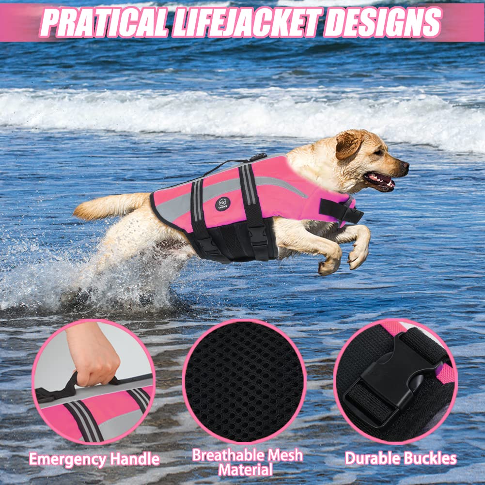 EMUST Dog Life Vests, Adjustable Dog Life Jackets for Small Dogs with Enhanced Buoyancy, Small Pet Flotation Vest with Durable Rescue Handle, Pink,XS -Like New