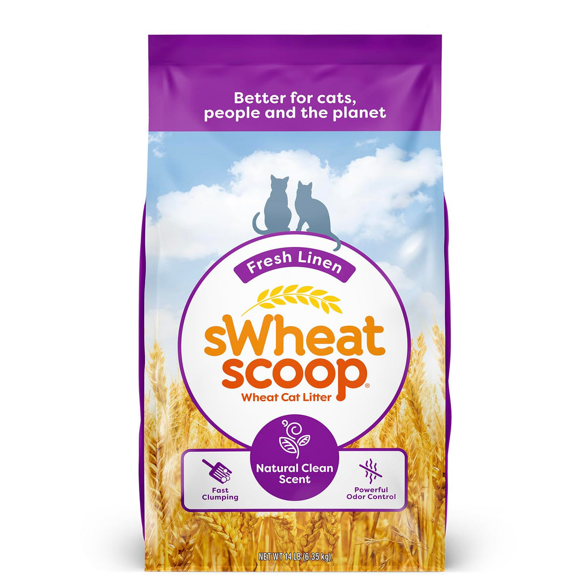 Swheat Scoop Natural Wheat Cat Litter, Fresh Linen Scent, Powerful Odor Control And Low Tracking, 14 Pound Bag