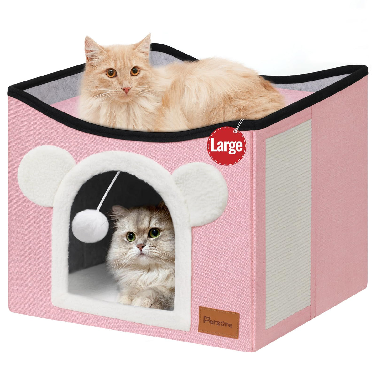 Persure Cat House Cat Beds For Indoor Cats Large Foldable Multifunction Cat Cave For Pet With Hover Ball And Scratching Board(Pi