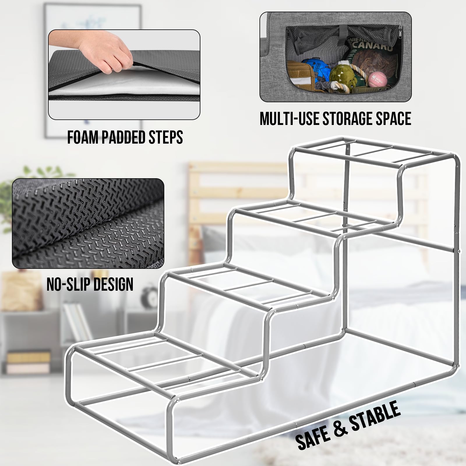 Onetigris Dog Steps For Small Dog, 4-Step Dog Stairs For High Beds And Couch, Non-Slip Pet Stairs For Small Dogs,Dog Bed Stairs,