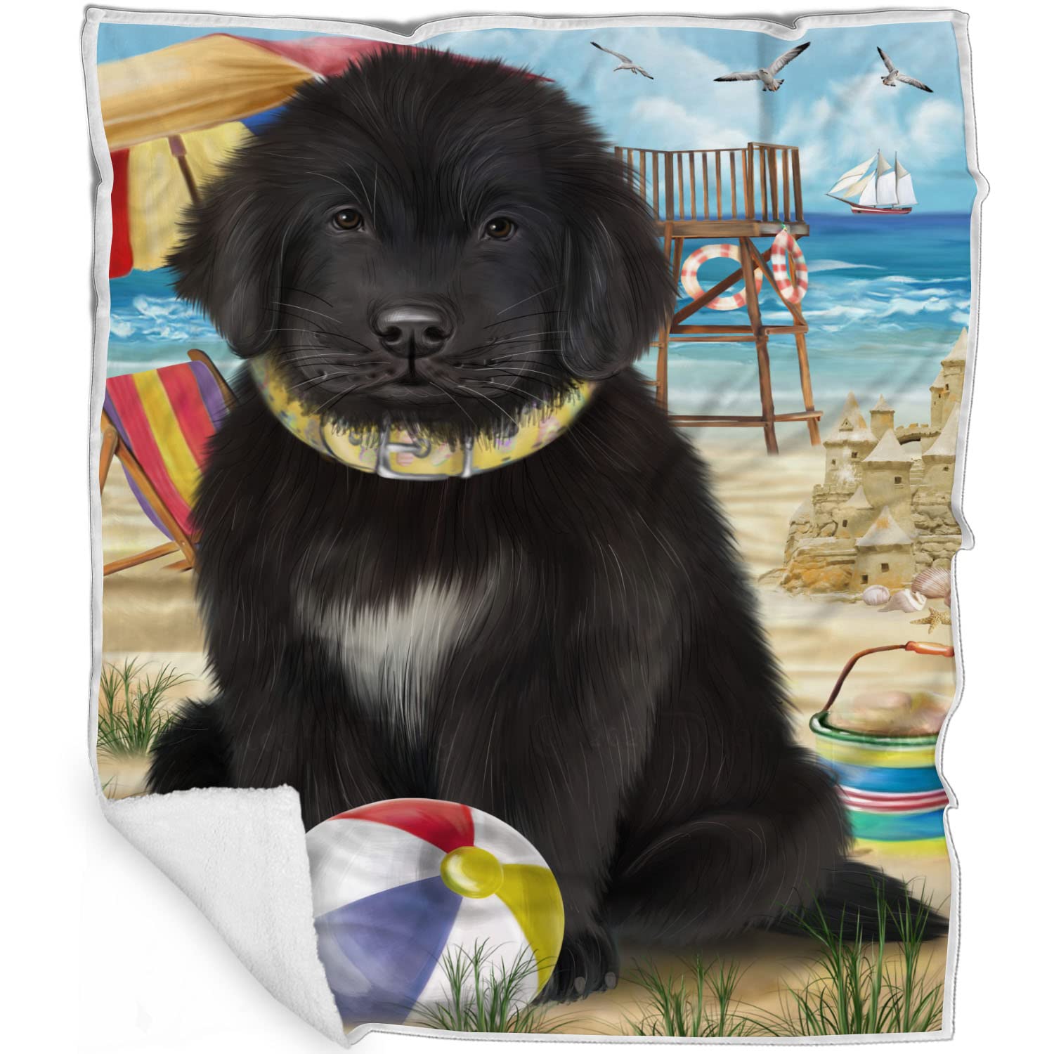 Pet Friendly Beach Newfoundland Dog Blanket  Lightweight Super Soft Cozy and Durable Bed Blanket  Animal Theme Fuzzy Blanket f