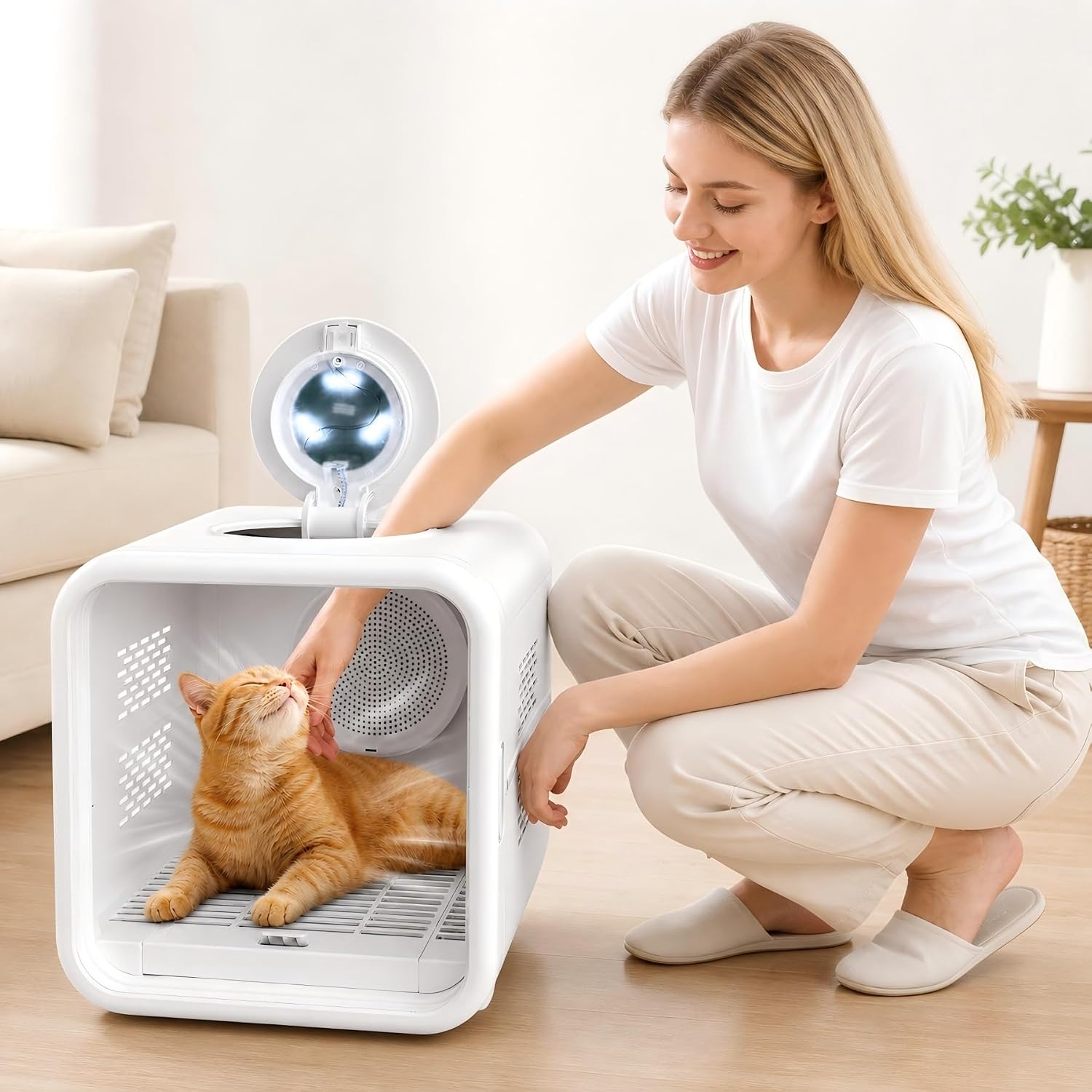 53L Pet Dryer Box for Cats & Small Dogs with Quiet Airflow & Petting Window