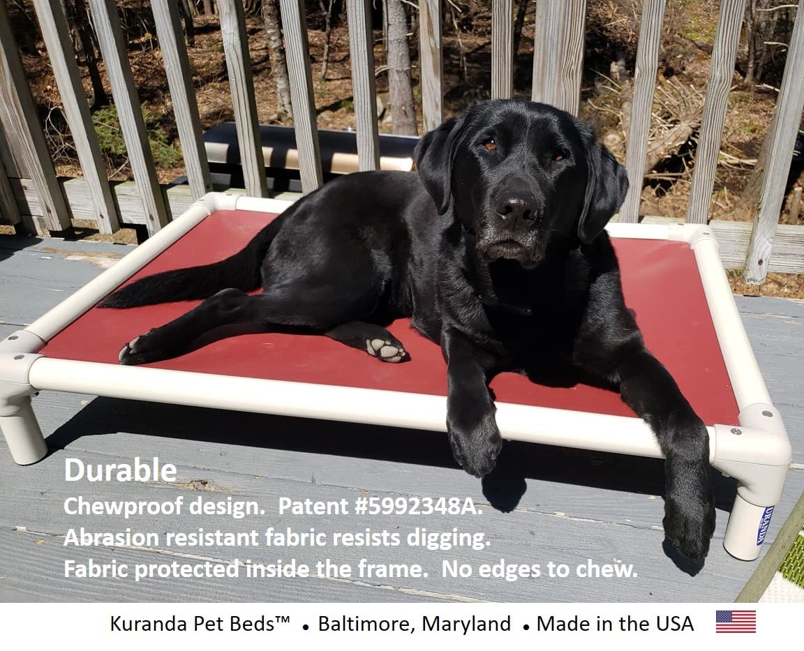 Kuranda Chewproof Bed - Almond PVC - 25'' x 18'' - Heavy Duty Vinyl - Smoke