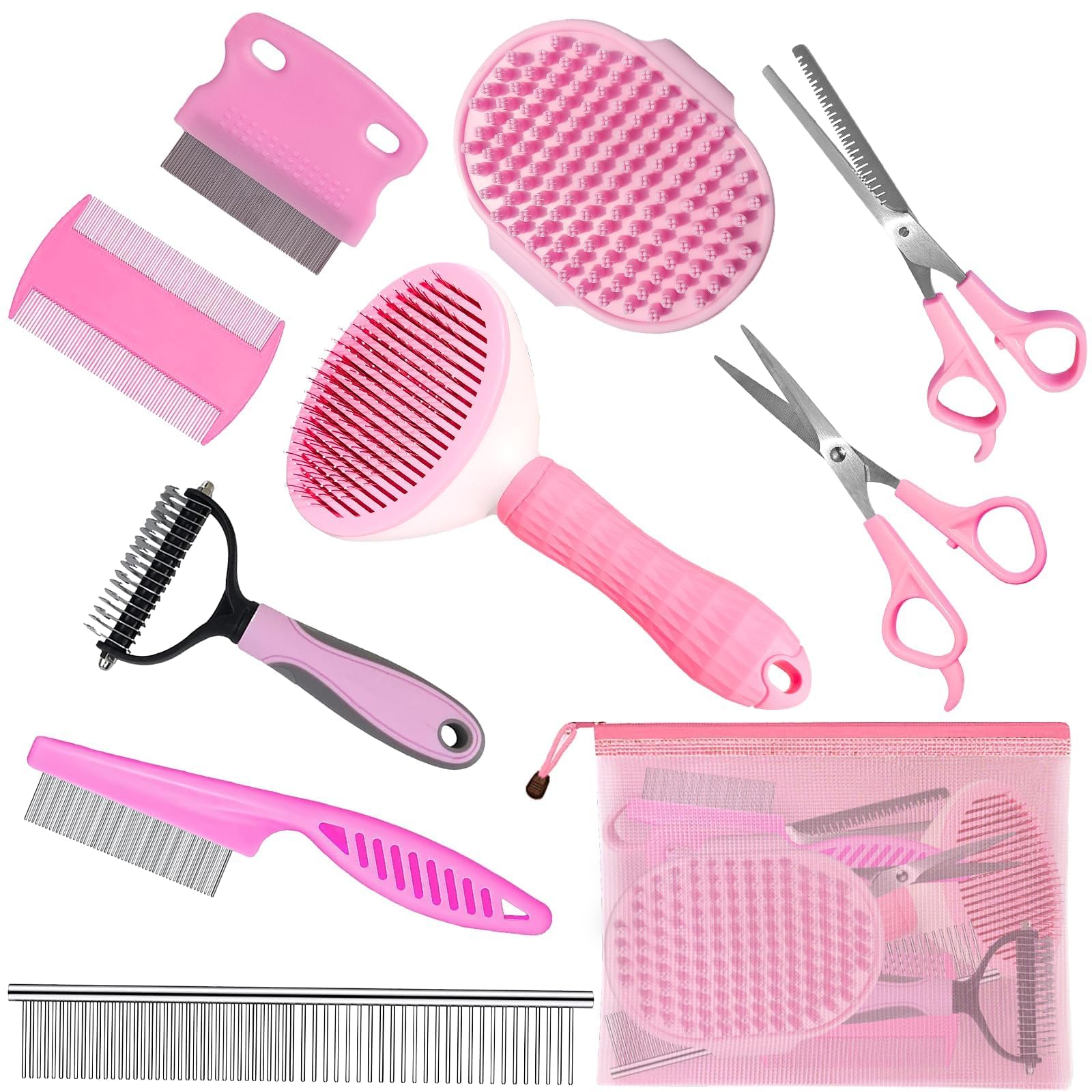 Complete Pet Grooming Solution By Dog - 9Pcs Kit With Slicker Brush, Deshedding Tool, And Grooming Comb For All Breeds And Sizes
