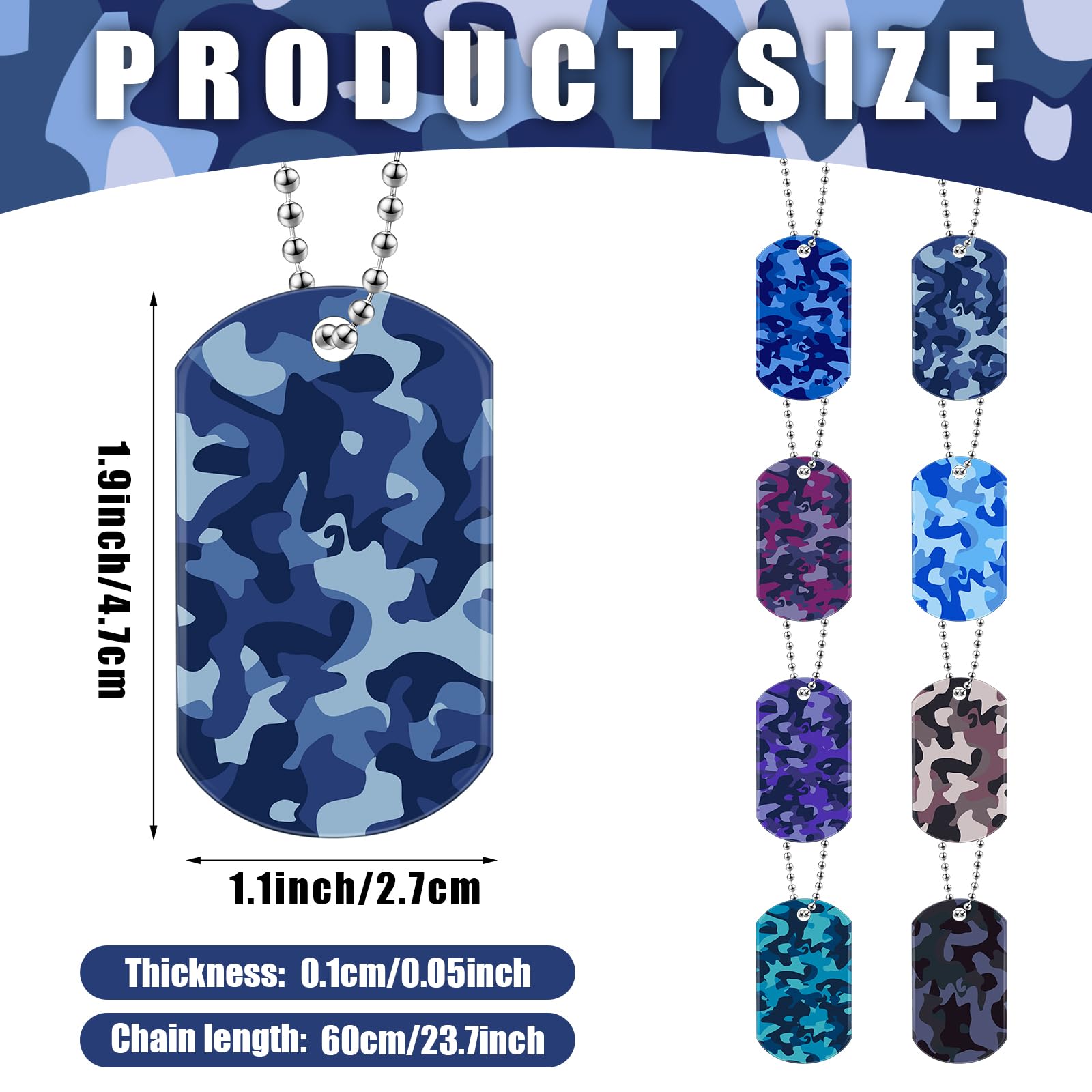 Saintrygo 48 Pcs Camouflage Dog Tags Military Acrylic Army Dog Tags Party Favors Camo Party Favors Include 24 Camo Necklaces Wit