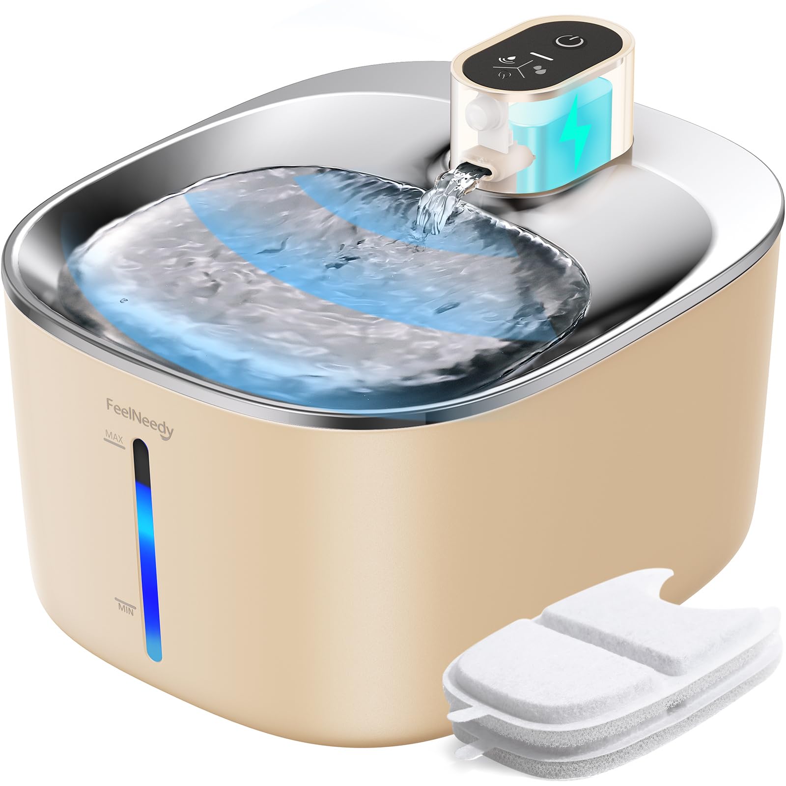Feelneedy Cat Water Fountain Battery Operated, 4L/135 Fl Oz Pet Water Fountain For Cats And Dog With Motion Sensor, Ultra Quiet 