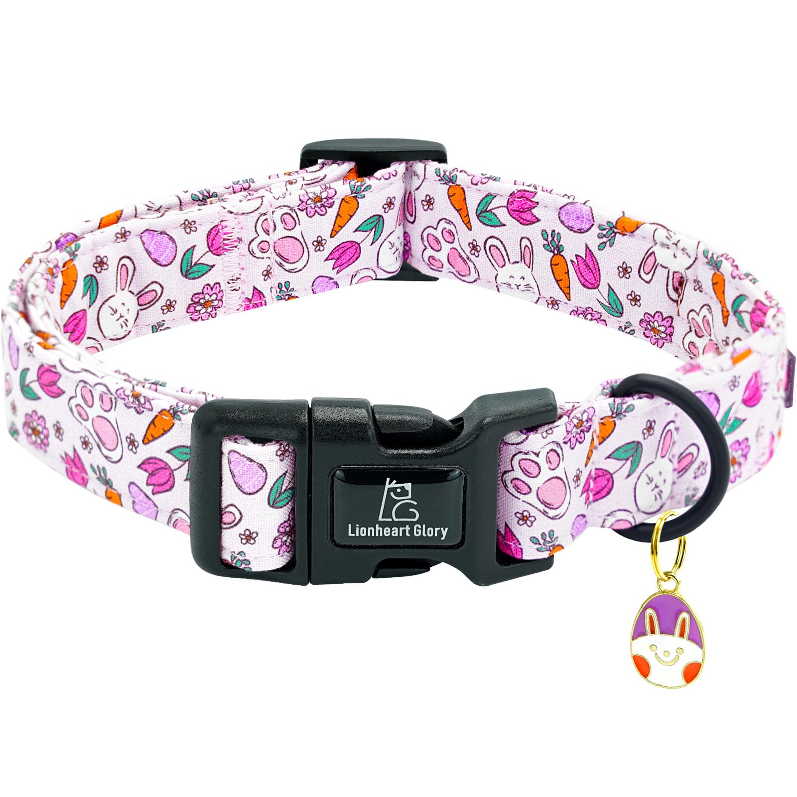 Lionheart Glory Easter Dog Collar-Easter Rabbit Eggs Dog Collars Cute Bunnies Carrot Dog Collar Adjustable Durable Soft Collar F