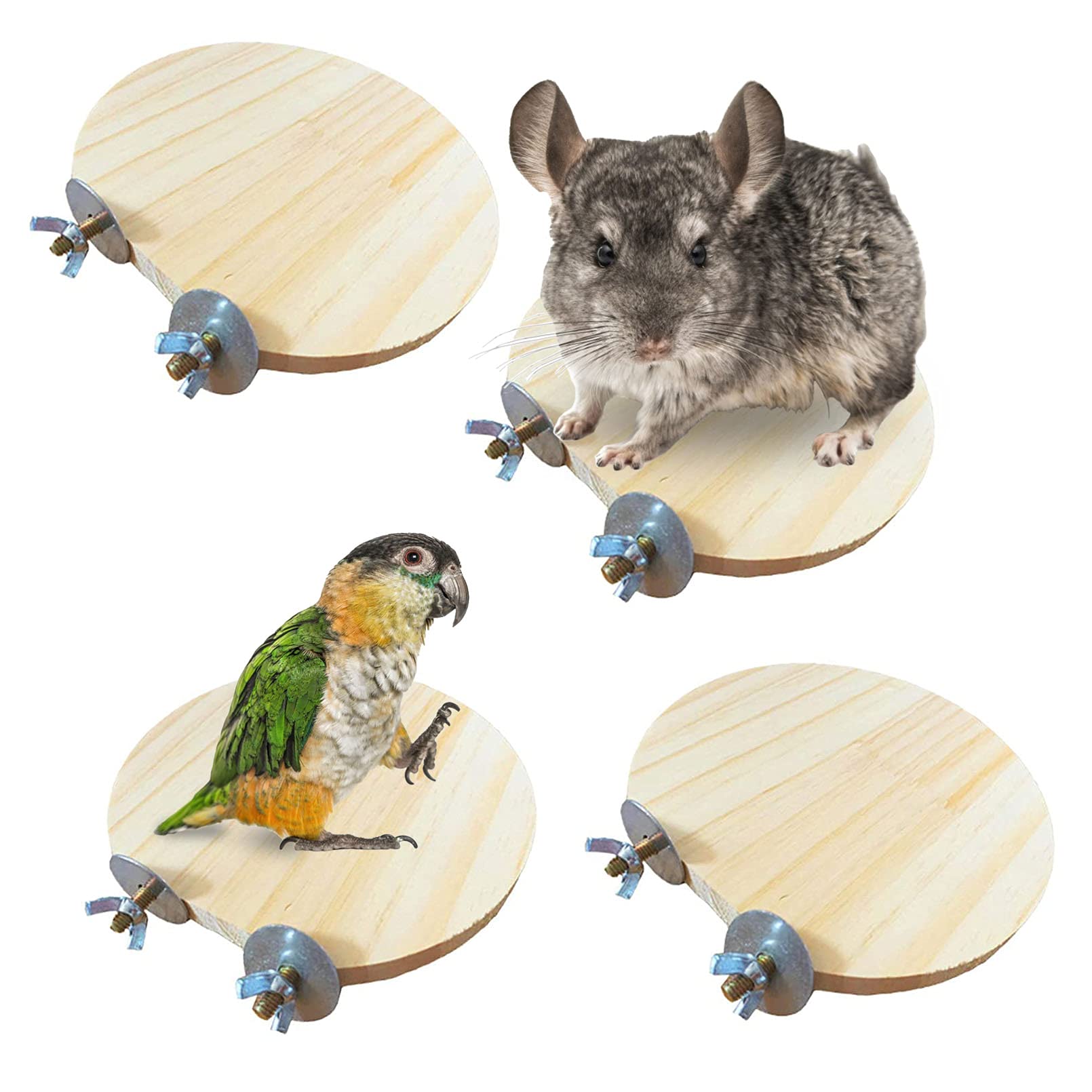 Hamiledyi 4 Pcs Natural Wood Hamster Stand Platform Rat Activity Playground Chinchilla Cage Accessories With Stainless Steel Was