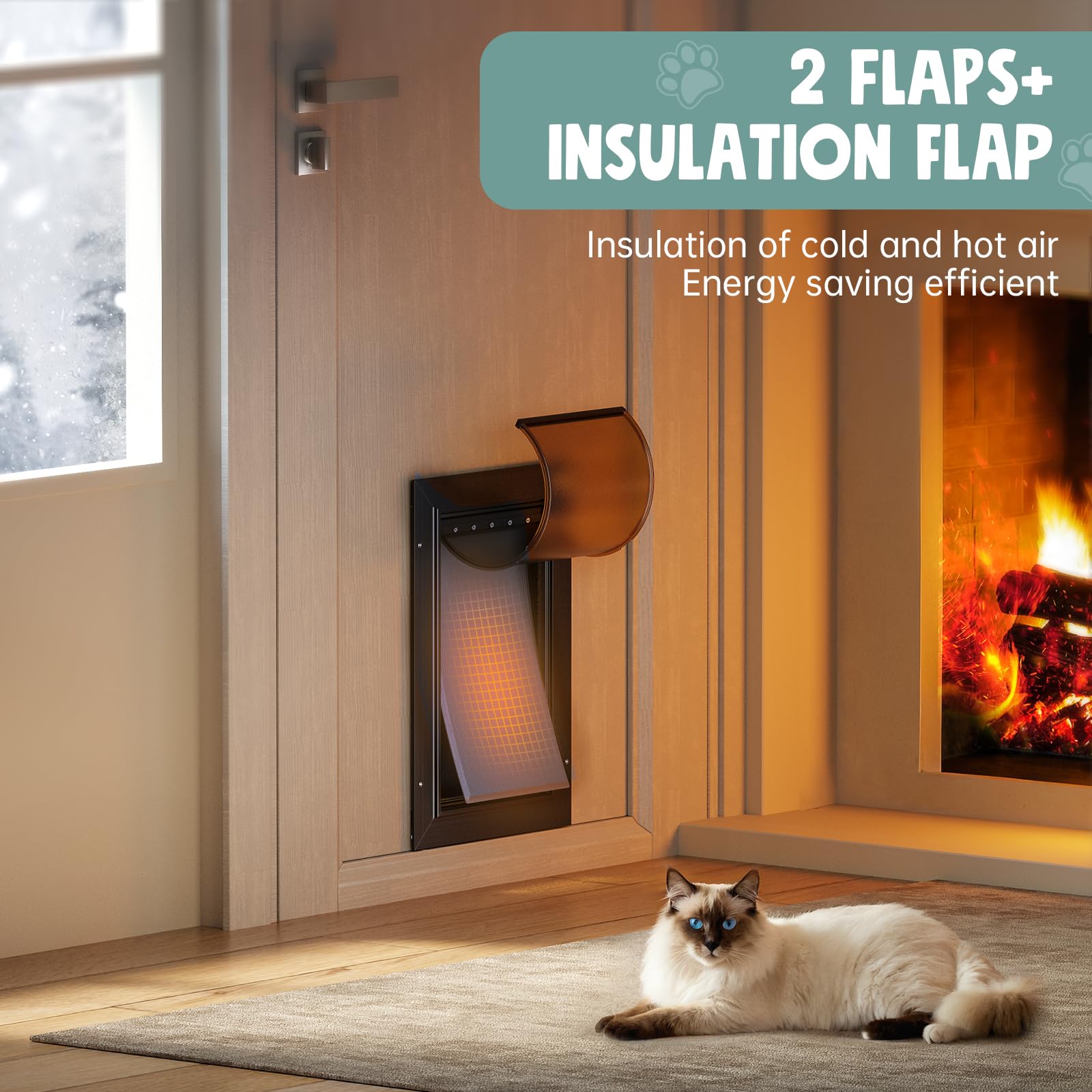 PETCOMING Aluminum Cat Door for Small Pets, Black, Heavy Duty, Insulation Flap, Model FKDD3, Ideal for Dogs and Cats Up to 22lbs