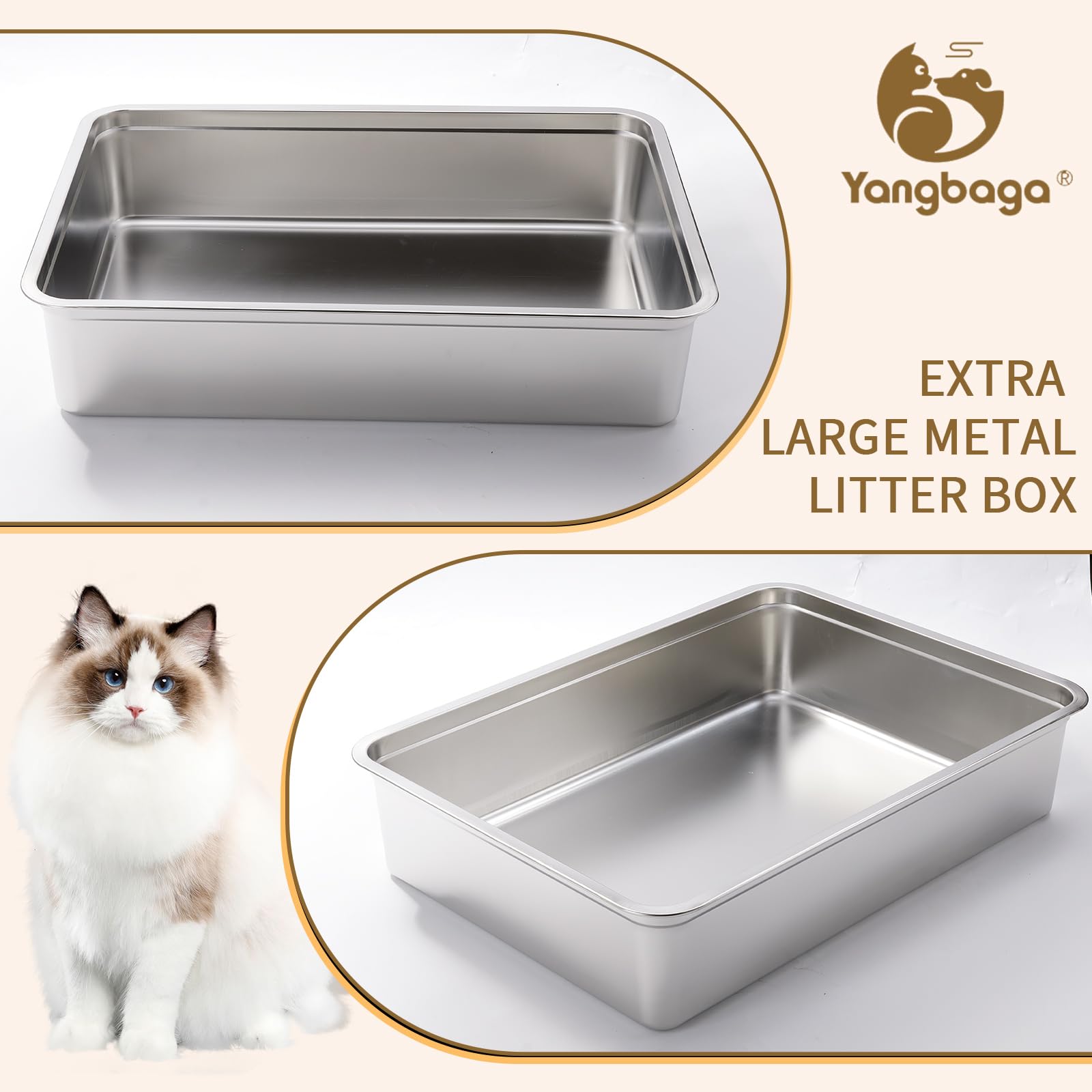 Yangbaga Extra Large Stainless Steel Litter Box, 28 X 20 X 6 Ultimate Metal Cat Litter Box With High Sides, Sturdy Long-Lasting