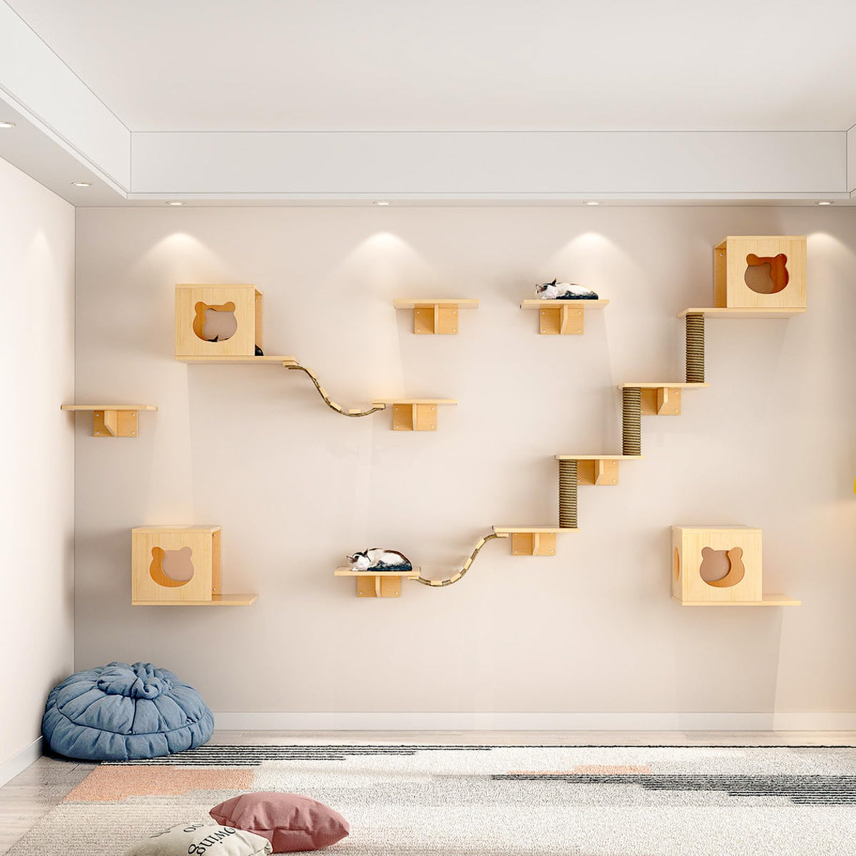 Canormpet Cat Wall Shelves, Cat Wall Furniture, Cat Shelves And Perches For Wall, Cat Wall Steps Set With 2 Cat Condos House, 6 