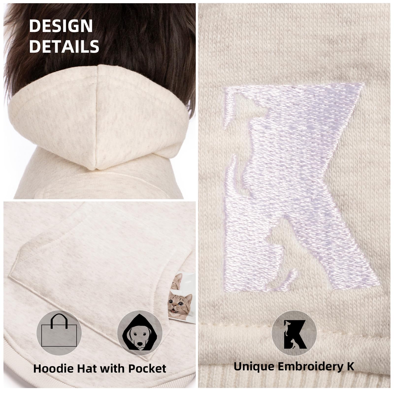 Koneseve Dog Hoodie Fleece, Cat Sweater Warm With Pocket - Soft Clothes For Daily Wear, Basic Hooded Sweatshirts, Winter Coat Cl