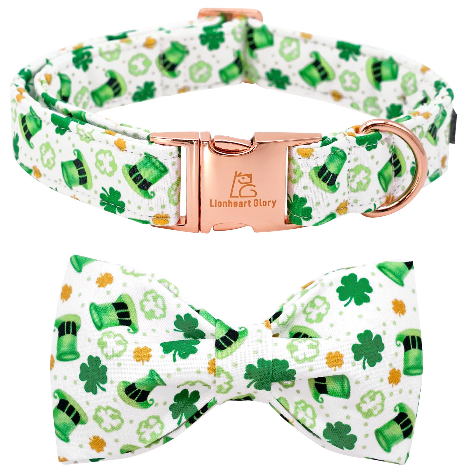 Lionheart Glory St. Patrick'S Day Dog Collar - Adjustable Green Collar With Lucky Clover Shamrock Bow For X-Small Dogs