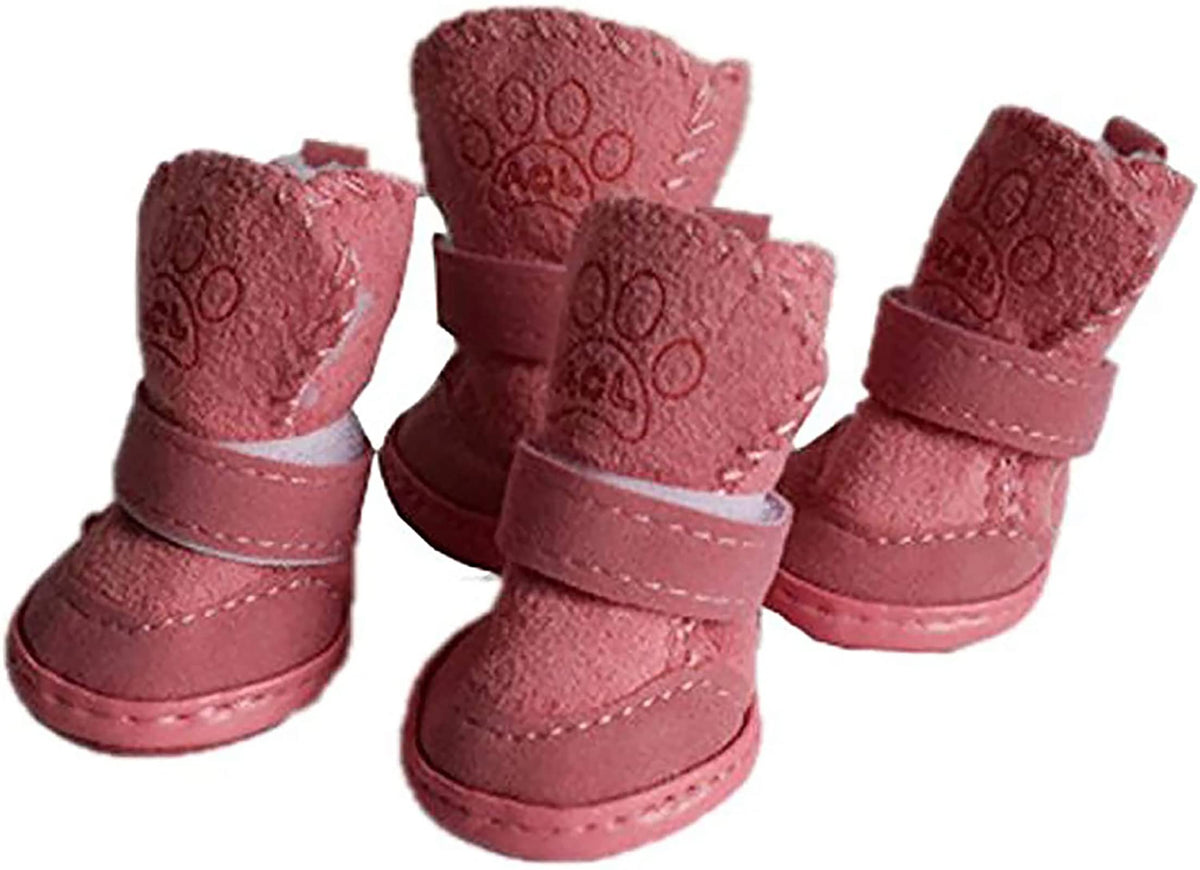 Gabefish Puppy Cute Cozy Warm Anti Slip Winter Boots For Small Medium Dogs Pets Cats Velcro Thicken Fleece Snow Shoes Pink Large