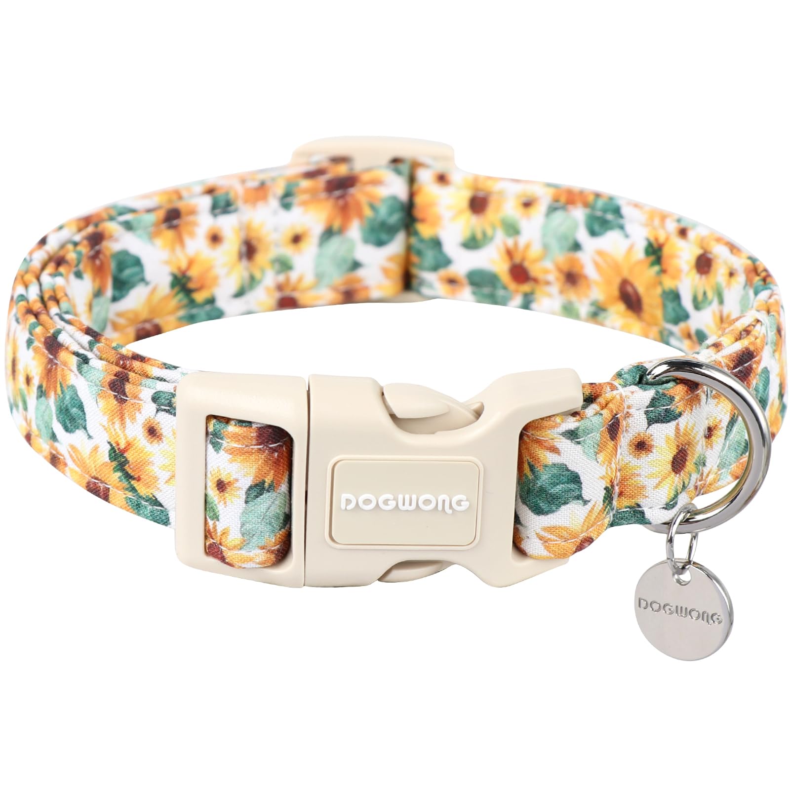 Dogwong Female Cotton Dog Collar - Sunflower Design, Durable Soft Natural Fabric Spring Collar For Small, Medium & Large Dogs
