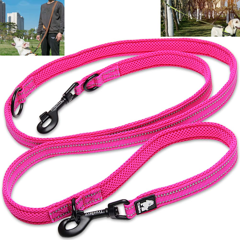 Creation Core Multi-fuctional Reflective Dog Leash with Snap Hook Adjustable Hands Free Walking Training Running Leash, Pink S