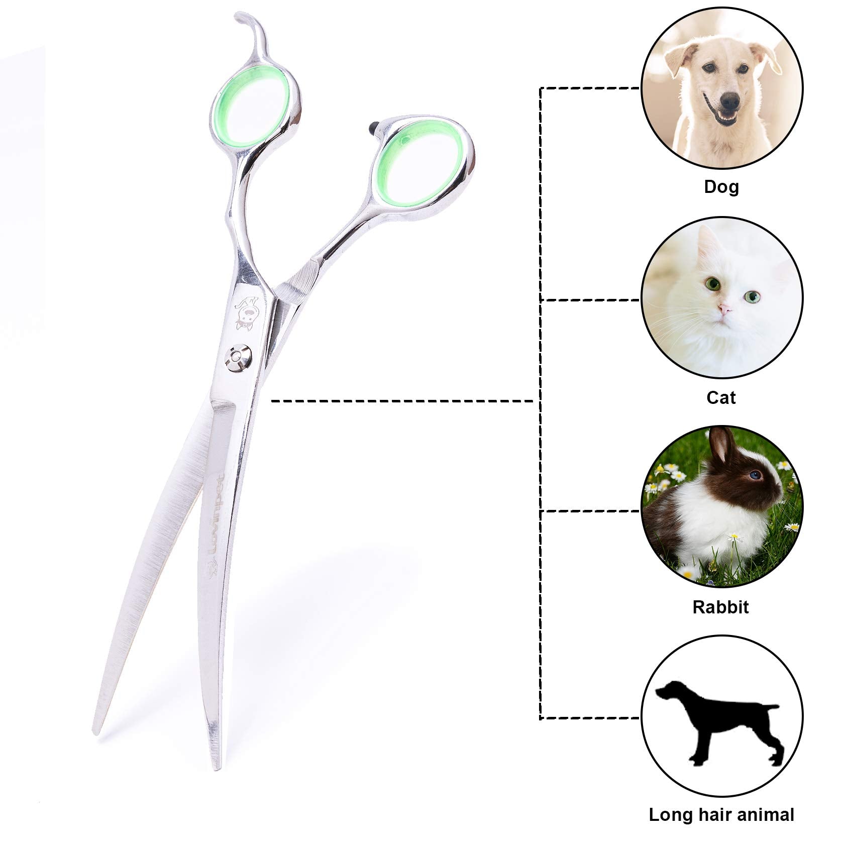 Lovinpet Pet Grooming Scissors Professional Dog Cat Grooming Shears With Round Blunt Tip Stainless Steel, Dog Curved Scissors For Grooming Cats Dogs Grooming Tools