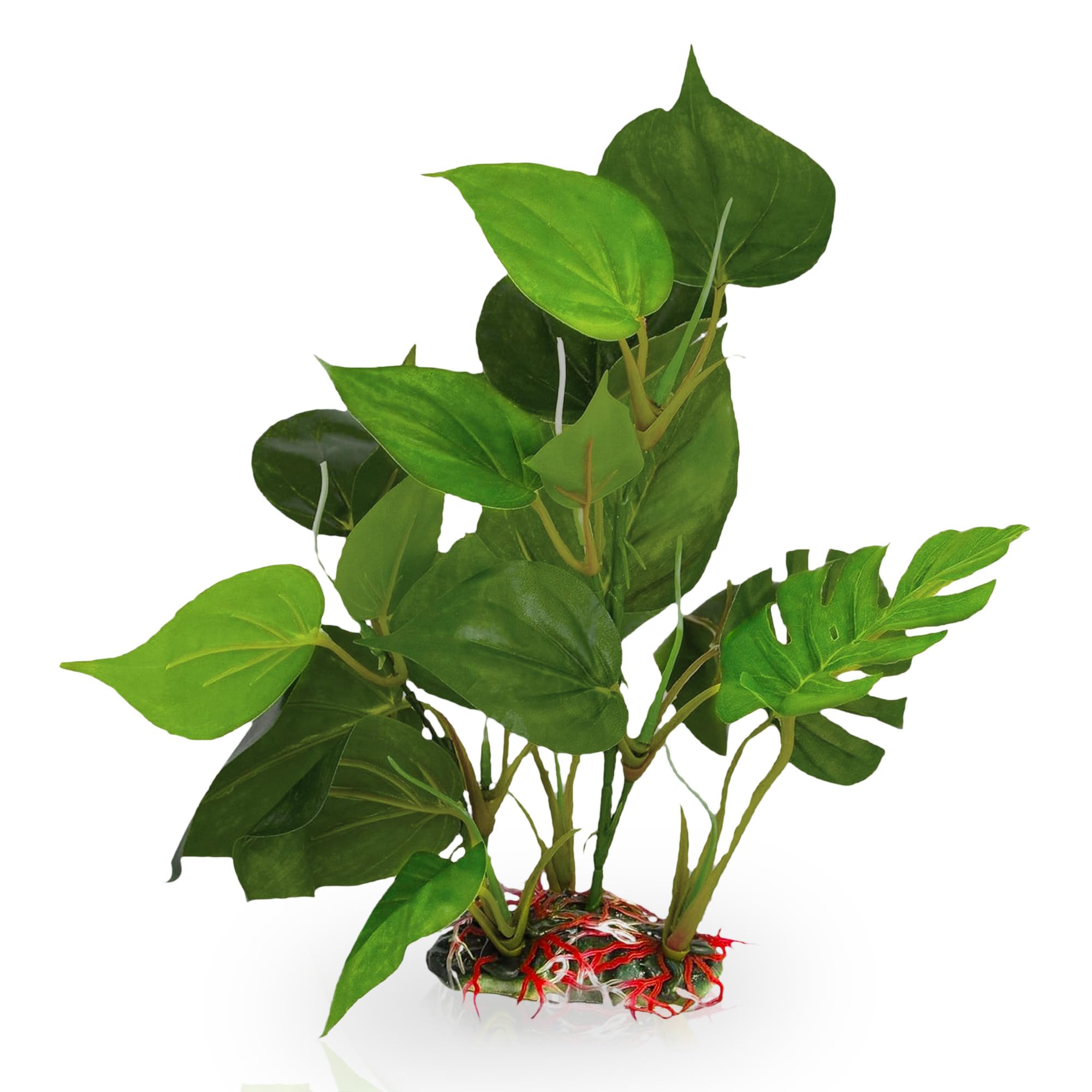 SunGrow Plastic Leaf Plant, Heavy-Duty Ceramic Base, Hiding Spot for Fish, Betta, Angelfish, Gold Fish, Frog, Python, Reptiles, 