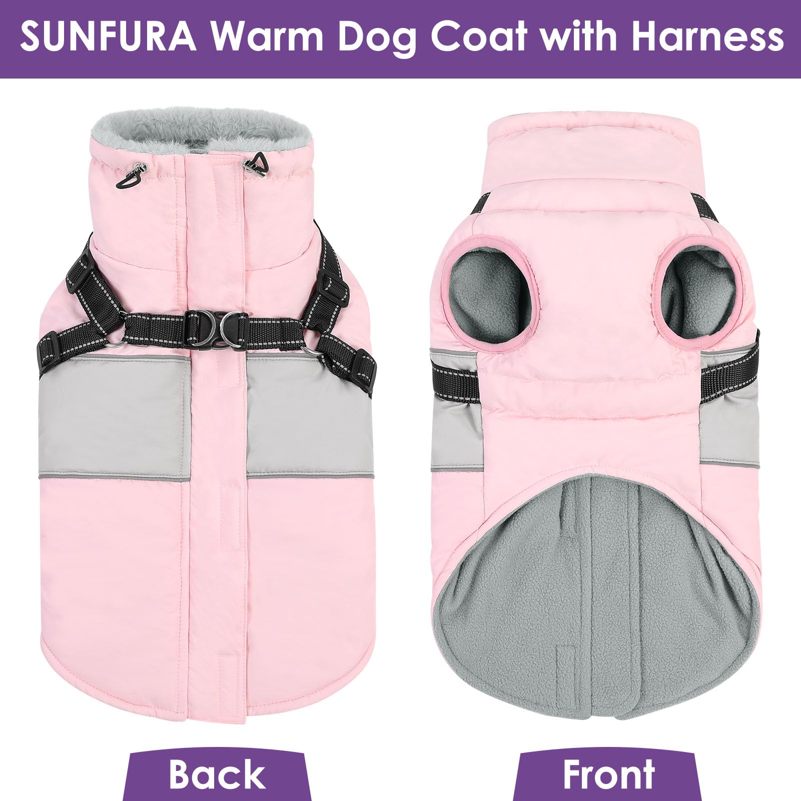 Sunfura Dog Coat, Xxxl Dog Jacket Winter With Harness Built In, Waterproof Pet Snow Jacket With Furry Collar For Chilly Day, Ref