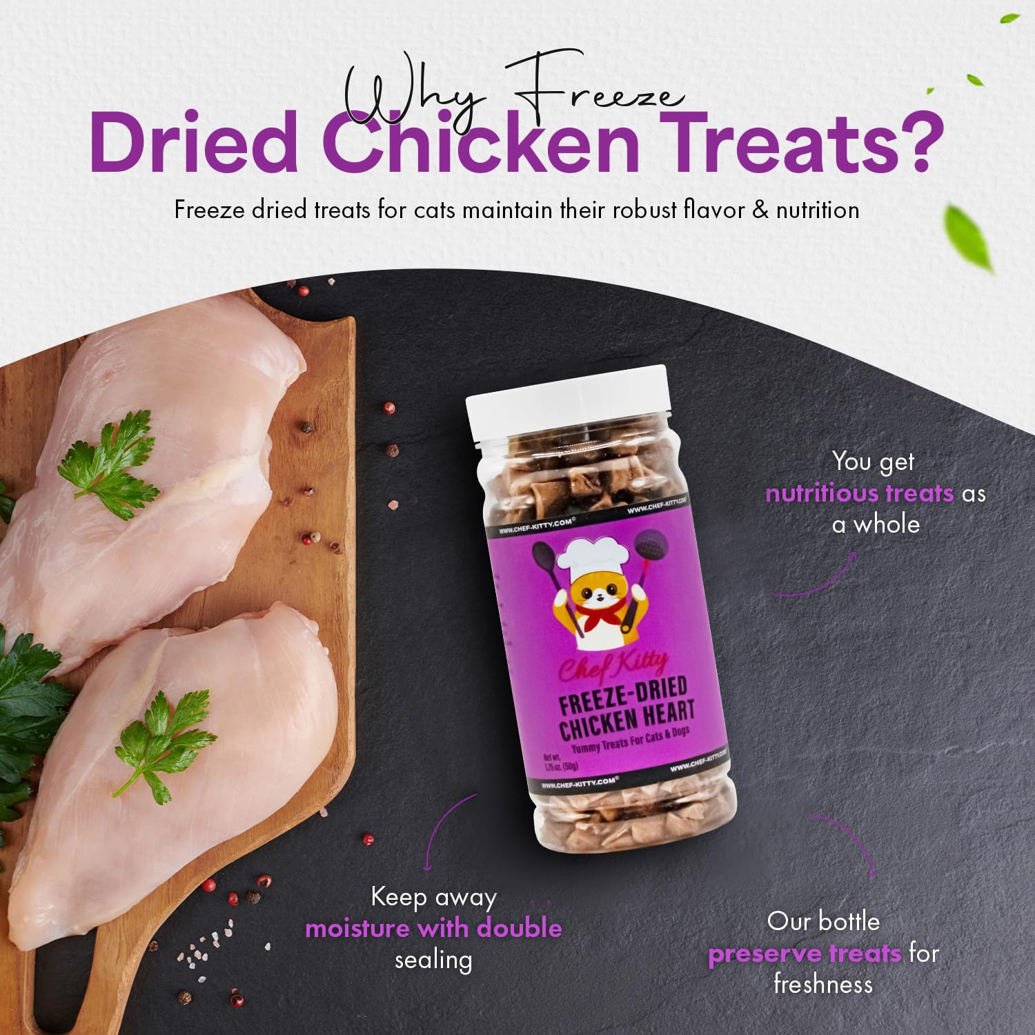Chef Kitty Freeze-Dried Chicken Heart Treats for Cats & Dogs - 100% Human Grade, Single Ingredient, High-Protein, Healthy Snack