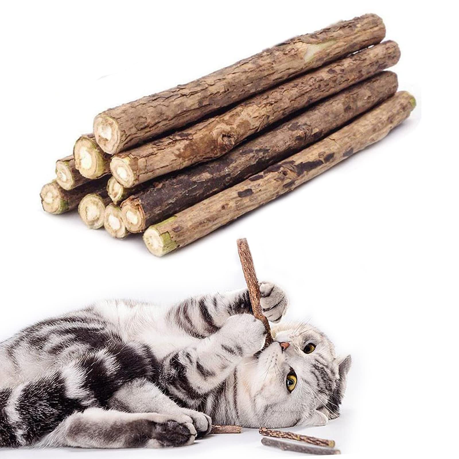 Wolover 20 Pcs Cat Catnip Sticks Natural Matatabi Silvervine Sticks - Cleaning Teeth Molar Tools Kitten Chew Toy Natural Catnip 