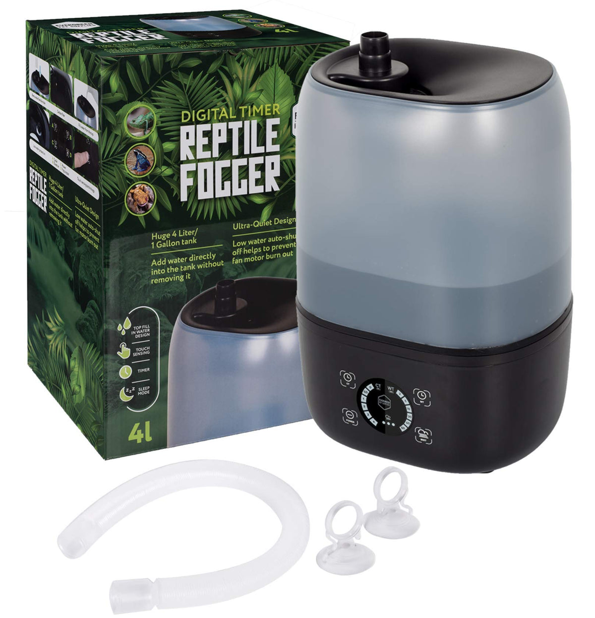 Evergreen Pet Supplies Reptile Humidifier/Fogger - 4L Tank - New Digital Timer - Add Water From Top! For Reptiles/Amphibians/Herps - Compatible With All Terrariums And Enclosures