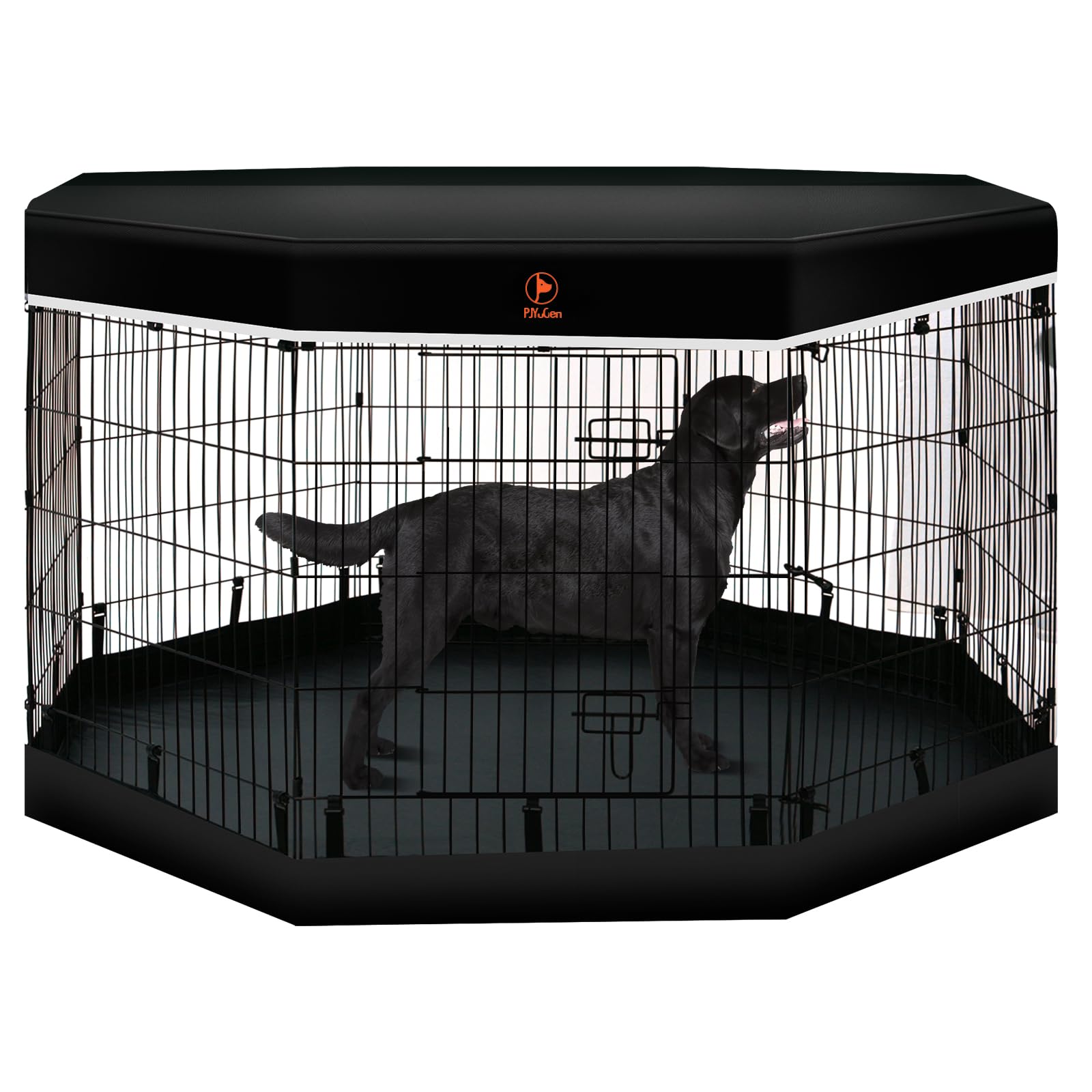 Pjyucien Dog Playpen - 8 Panels 36”H Metal Foldable Dog Exercise Pen, Pet Fence Puppy Crate Kennel Indoor Outdoor With Top Cover & Bottom Pad For Medium Large Pets