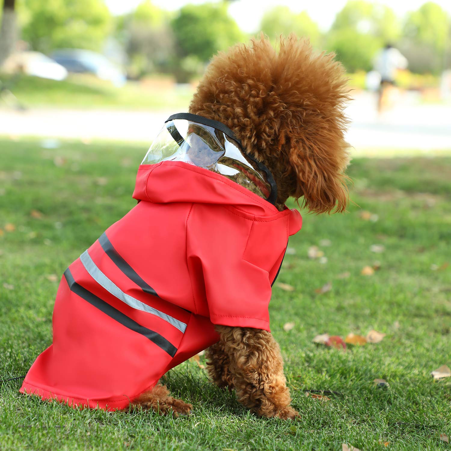 Wizland Reflective Dog Raincoat Dog Rain Jacket With Hood Lightweight Waterproof Rain Coat For Puppies (Red Xs)