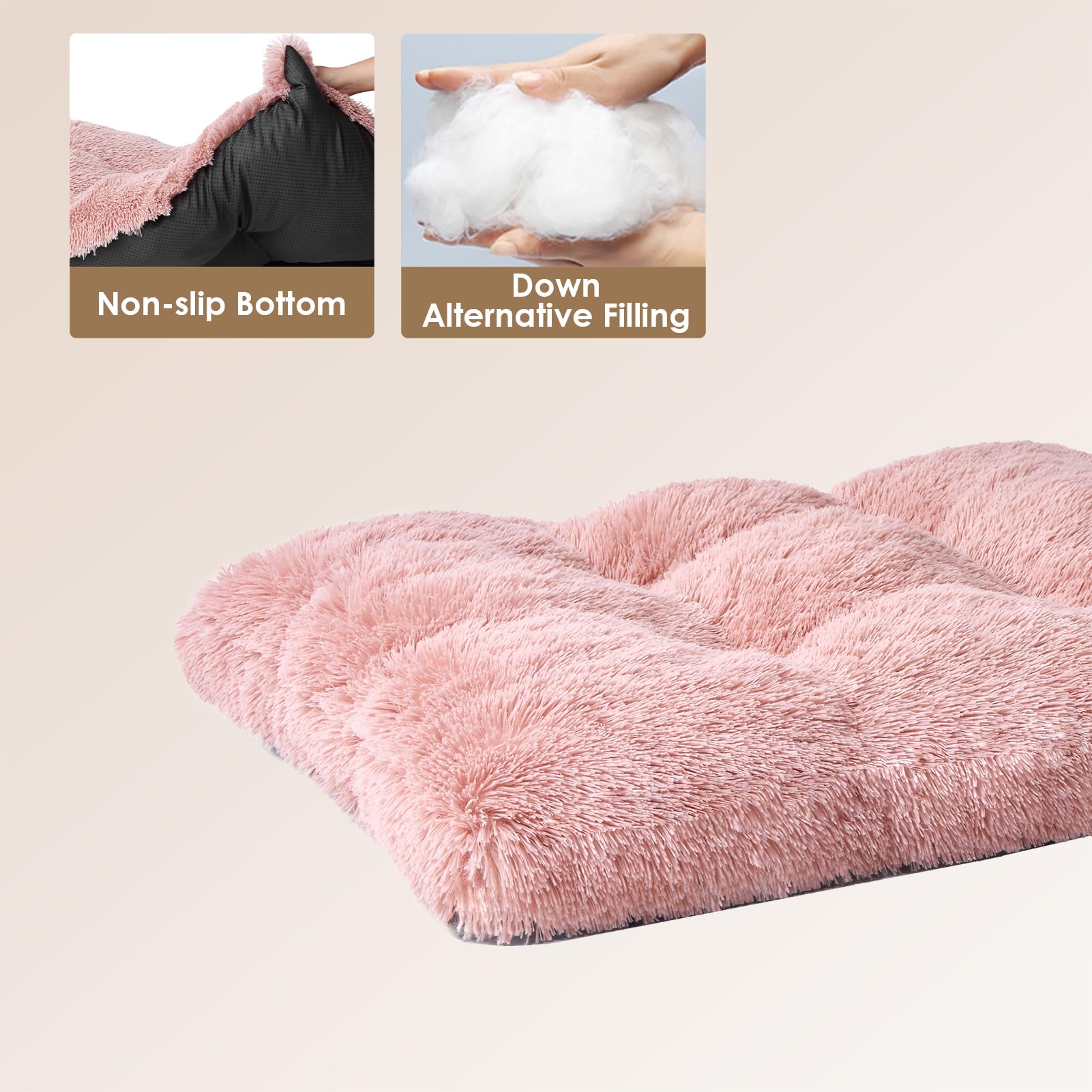 Eheyciga Fluffy Xxl Dog Crate Pad, Plush Faux Fur Dog Bed For Extra Large Dogs, Calming Anti Anxiety Xxl Dog Bed For Crate, Washable Soft Warm Dog Crate Mat With Non-Slip Bottom, Pink